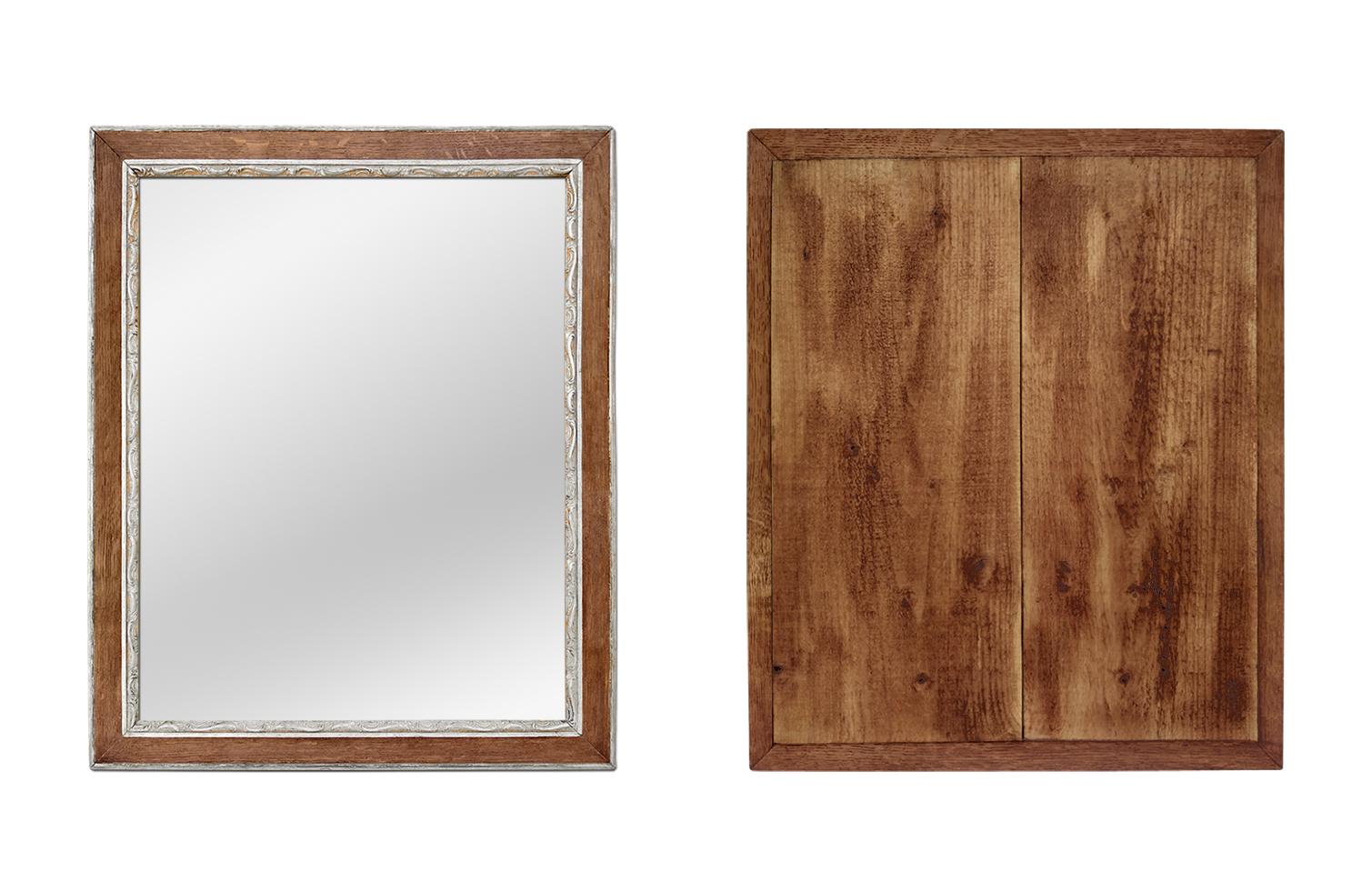 Antique French Oak Wood and Silvered Mirror, circa 1940 For Sale 1