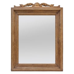 Antique French Oak Wood Mirror With Carved Pediment, circa 1940