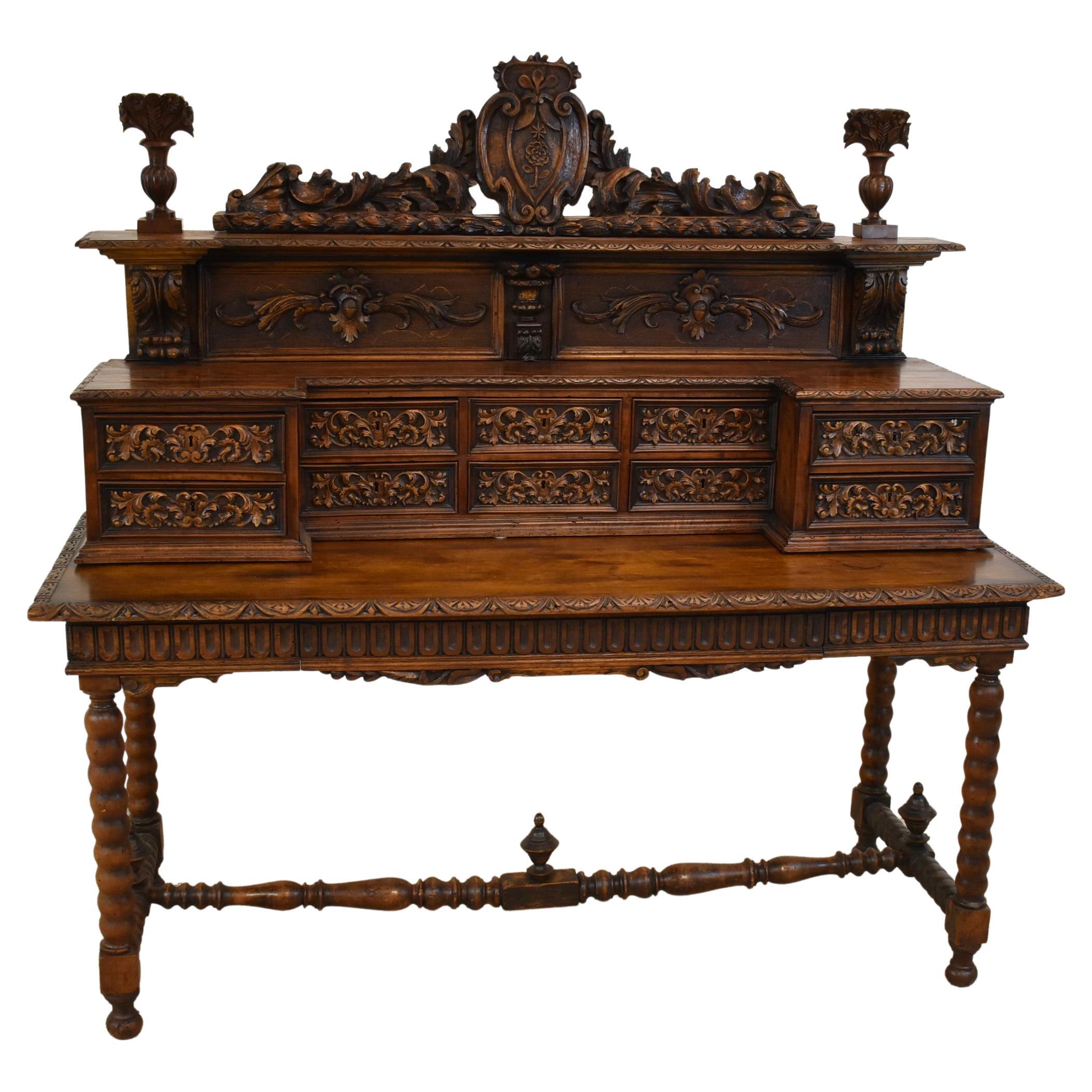 Antique French Oak Writing Desk Late 19th Century For Sale