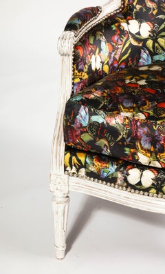 Antique French Occasional Chairs in Valentino Butterfly Silk, Pair