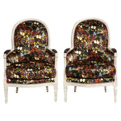 Antique French Occasional Chairs in Valentino Butterfly Silk, Pair