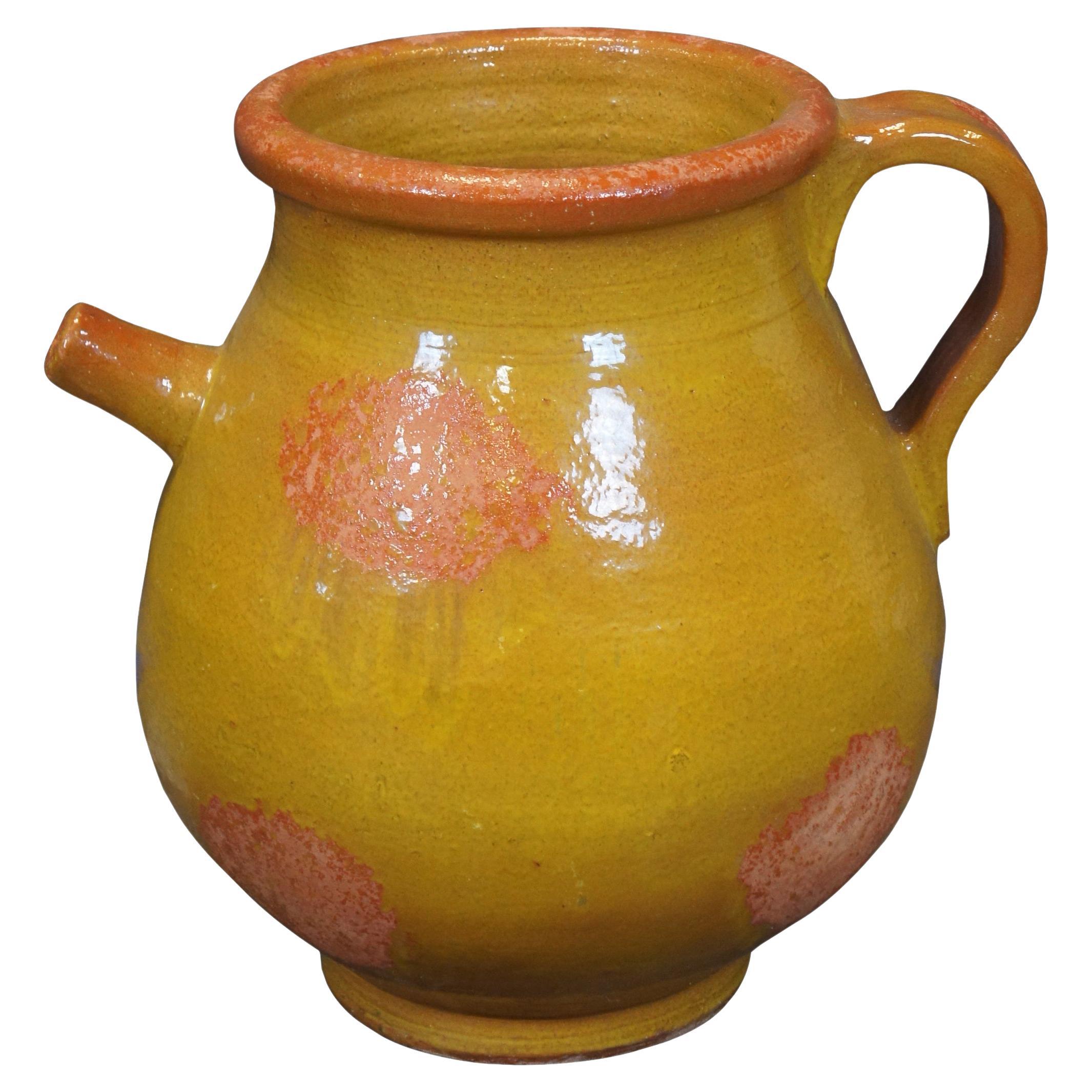 Antique French Ochre Terracotta Olive Oil Jar Jarrón Amphora Vessel 19" (19") en venta