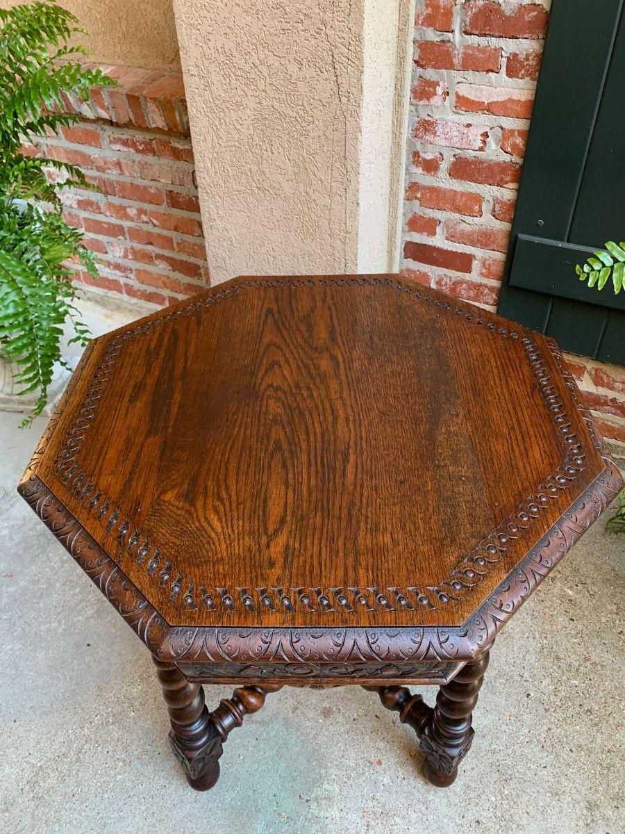 Antique French Octagon Center Side Table Carved Oak Barley Twist Renaissance 4