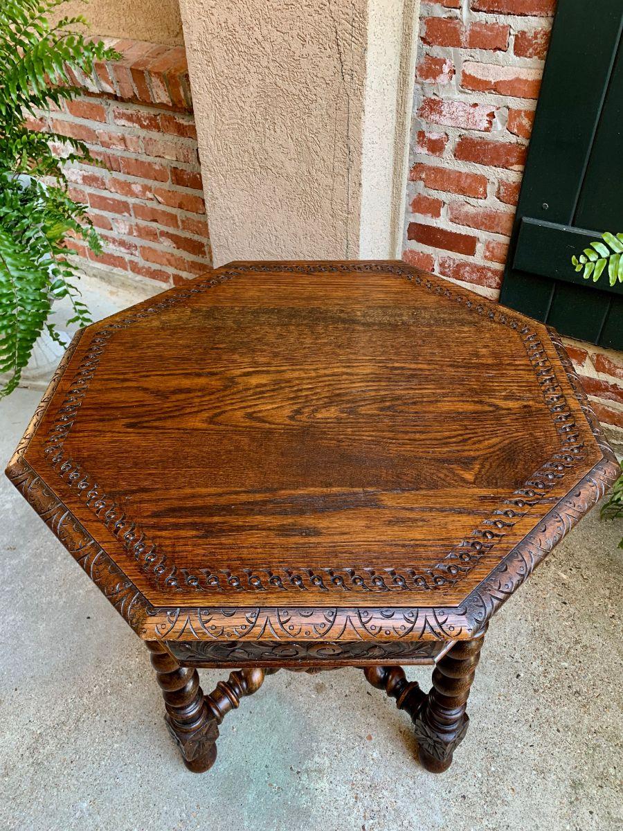 Antique French Octagon Center Side Table Carved Oak Barley Twist Renaissance 5