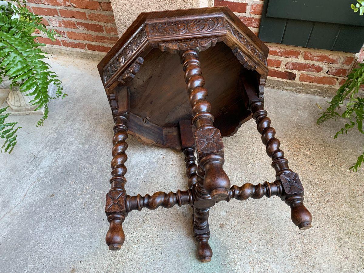 Antique French Octagon Center Side Table Carved Oak Barley Twist Renaissance 6