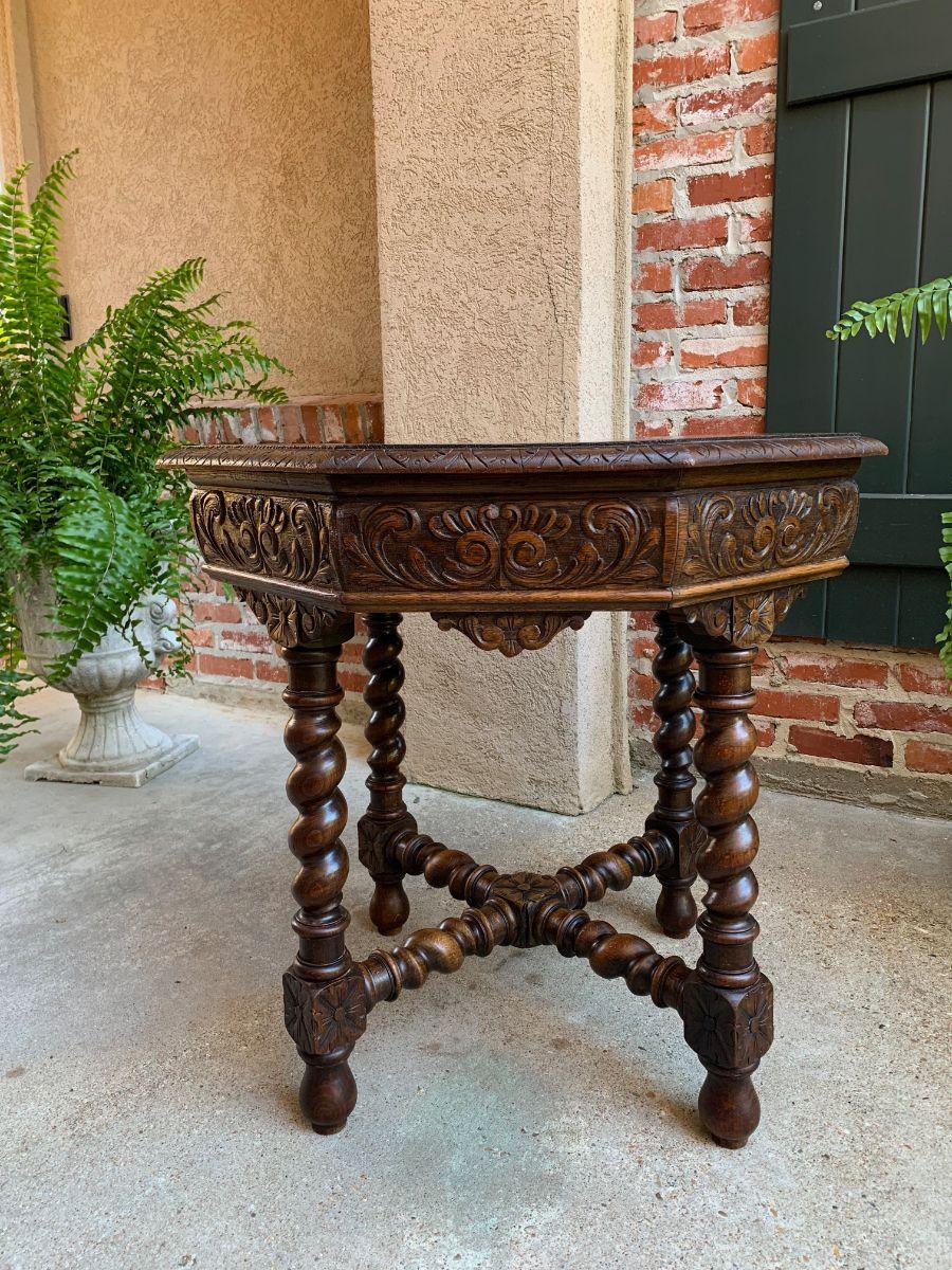 Antique French Octagon Center Side Table Carved Oak Barley Twist Renaissance 9