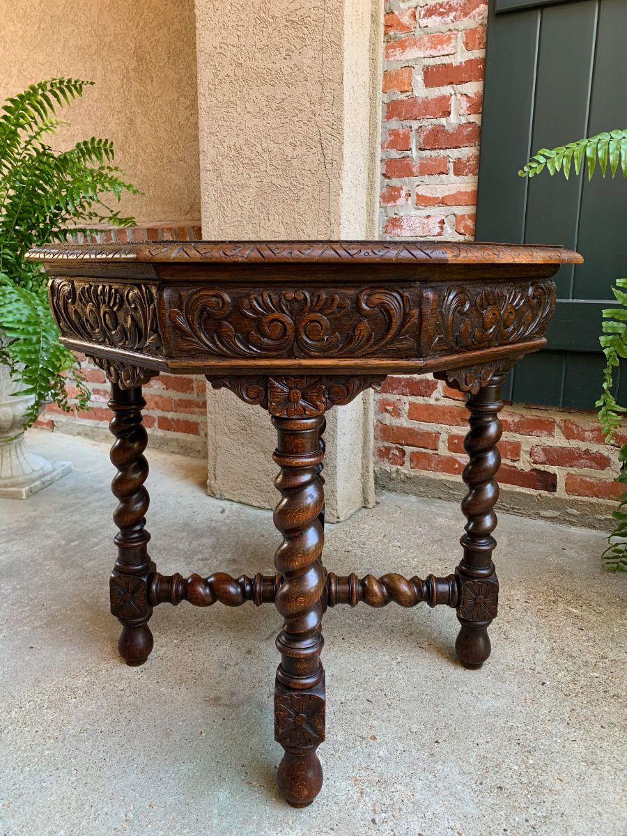 Antique French Octagon Center Side Table Carved Oak Barley Twist Renaissance 10