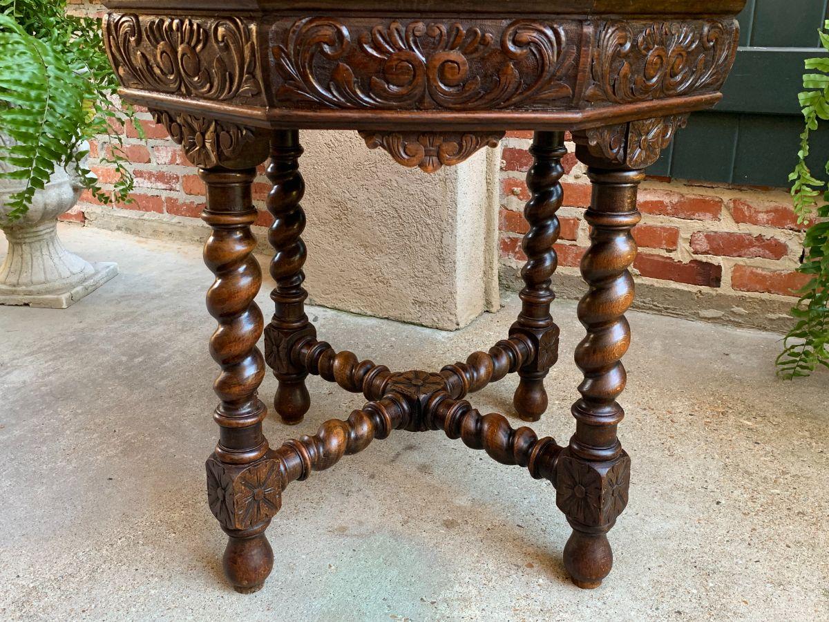 Antique French Octagon Center Side Table Carved Oak Barley Twist Renaissance 12