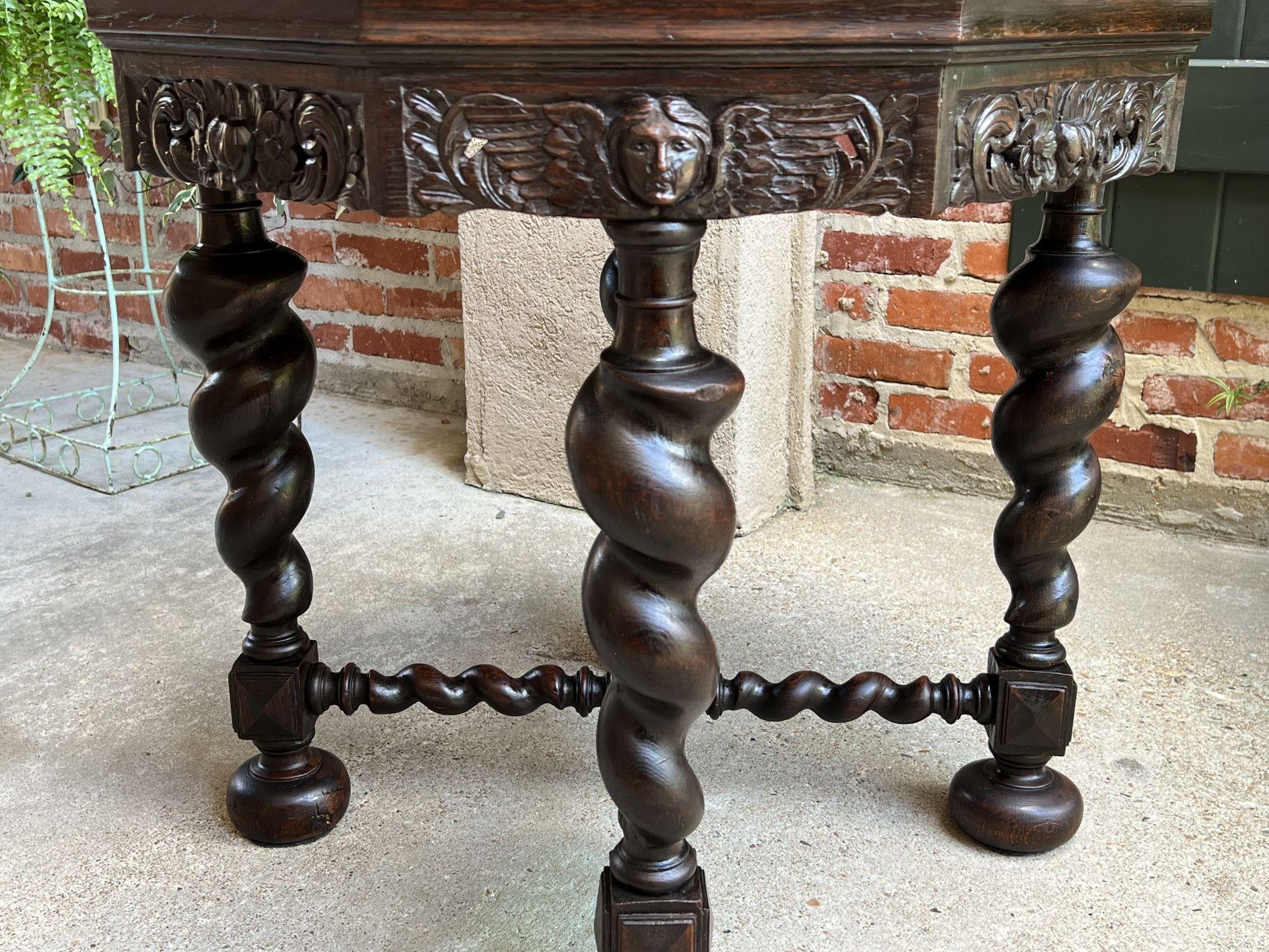 Antique French Octagon Sofa Library Table Carved Oak Barley Twist Louis XIII 5