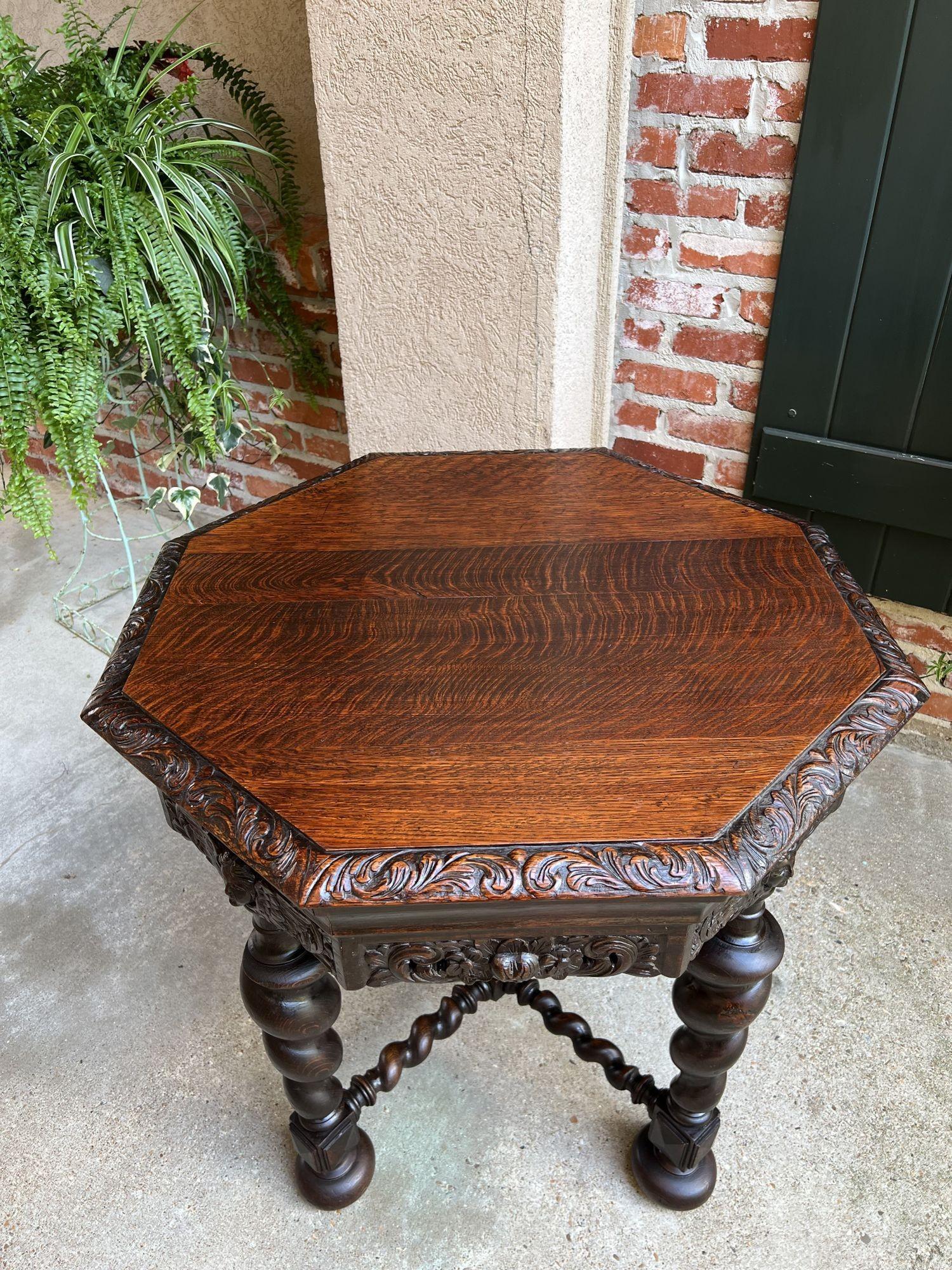 Antique French Octagon Sofa Library Table Carved Oak Barley Twist Louis XIII 7