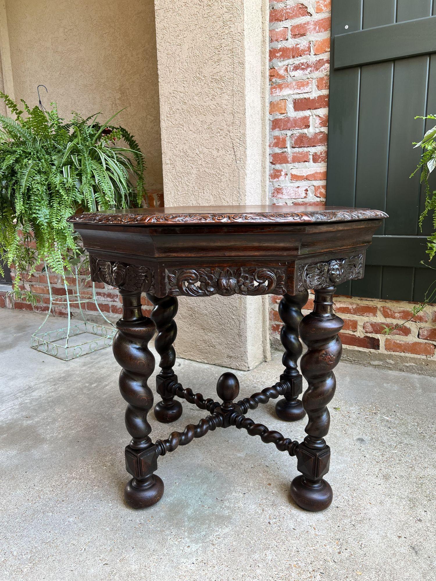 Antique French Octagon Sofa Library Table Carved Oak Barley Twist Louis XIII 8