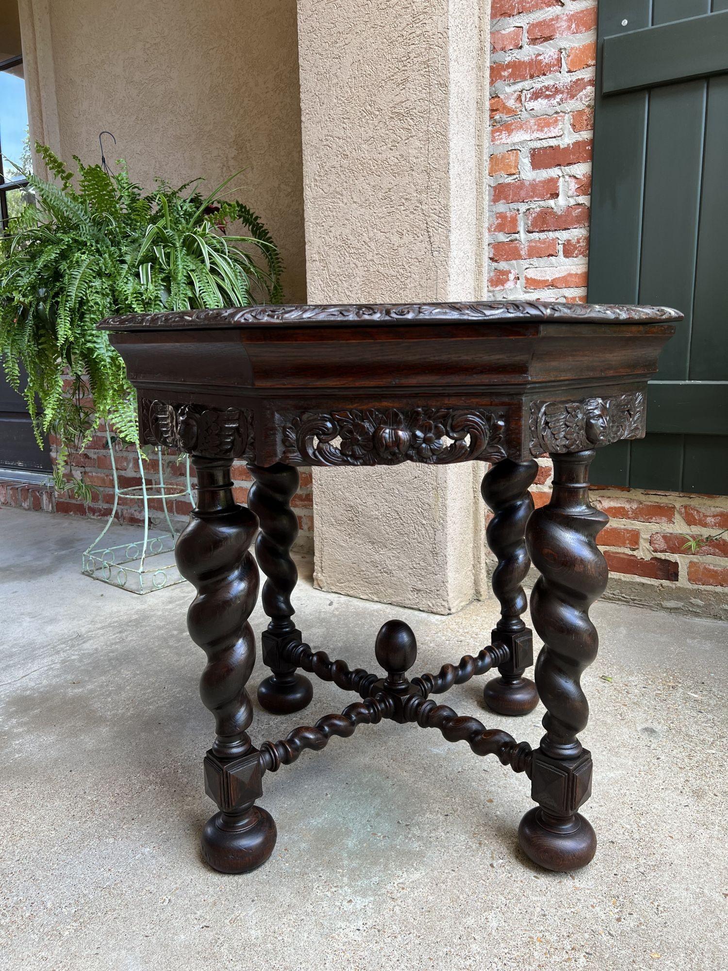 Antique French Octagon Sofa Library Table Carved Oak Barley Twist Louis XIII 9