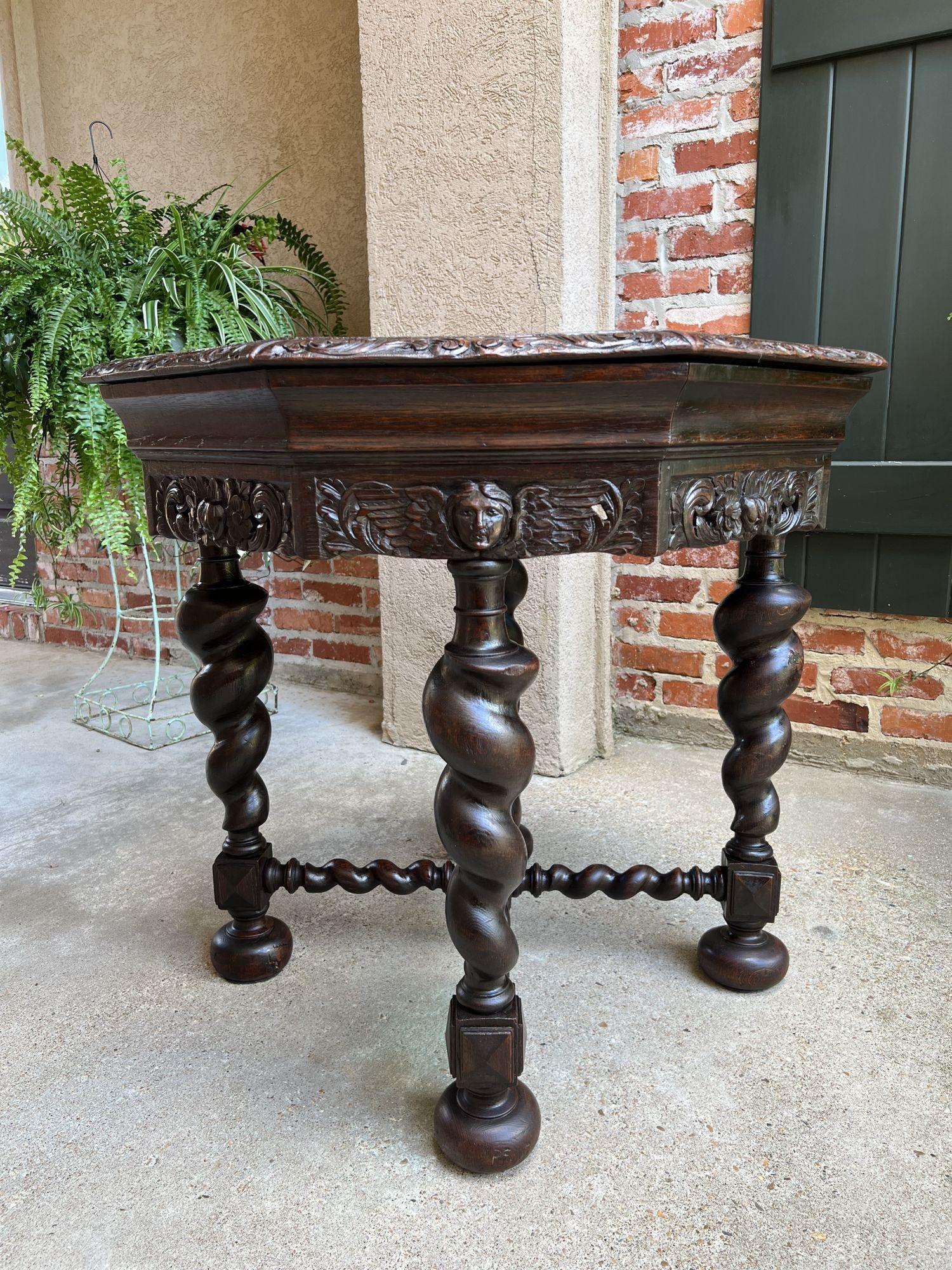 Antique French Octagon Sofa Library Table Carved Oak Barley Twist Louis XIII 10