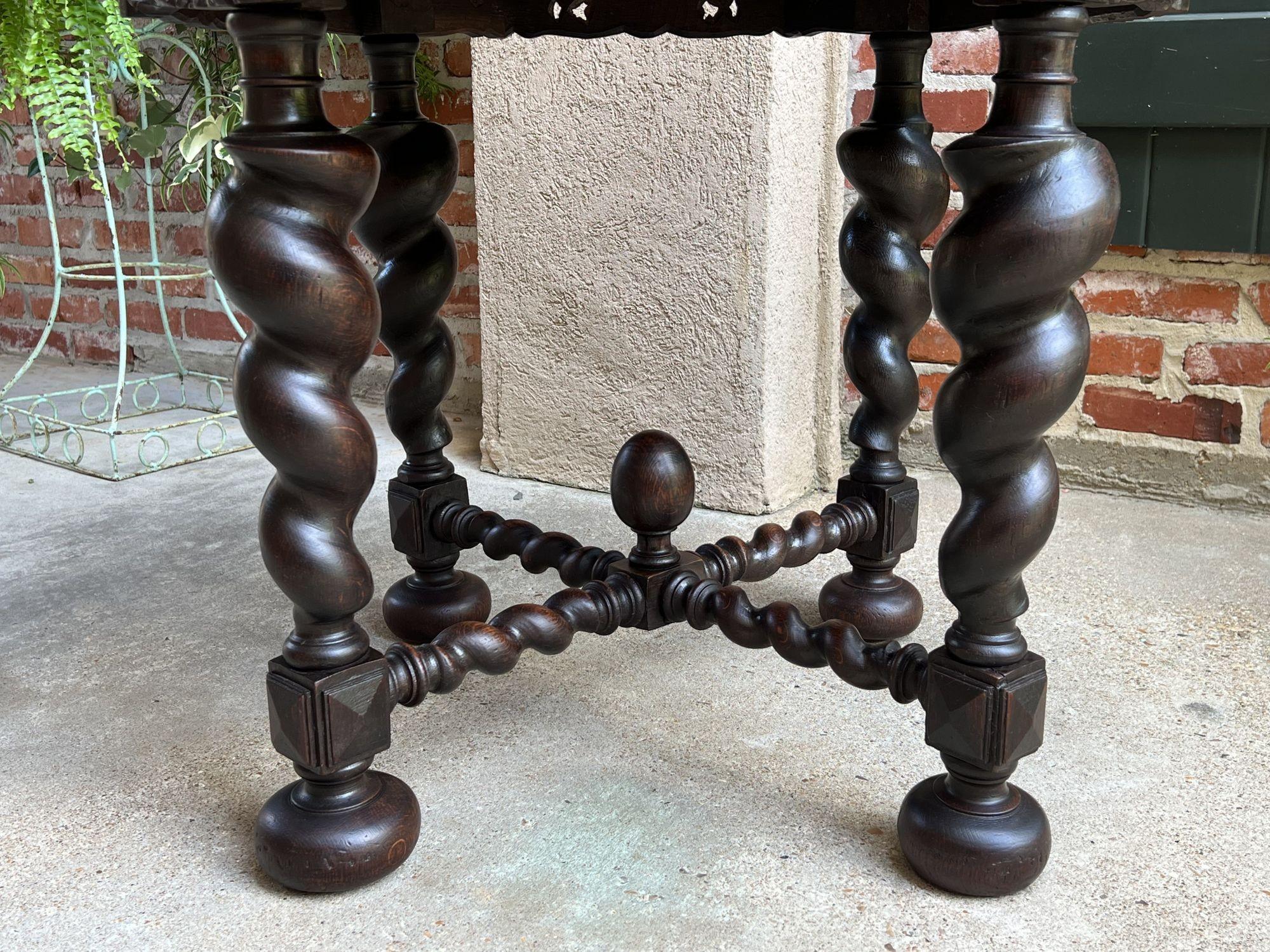 Antique French Octagon Sofa Library Table Carved Oak Barley Twist Louis XIII 11