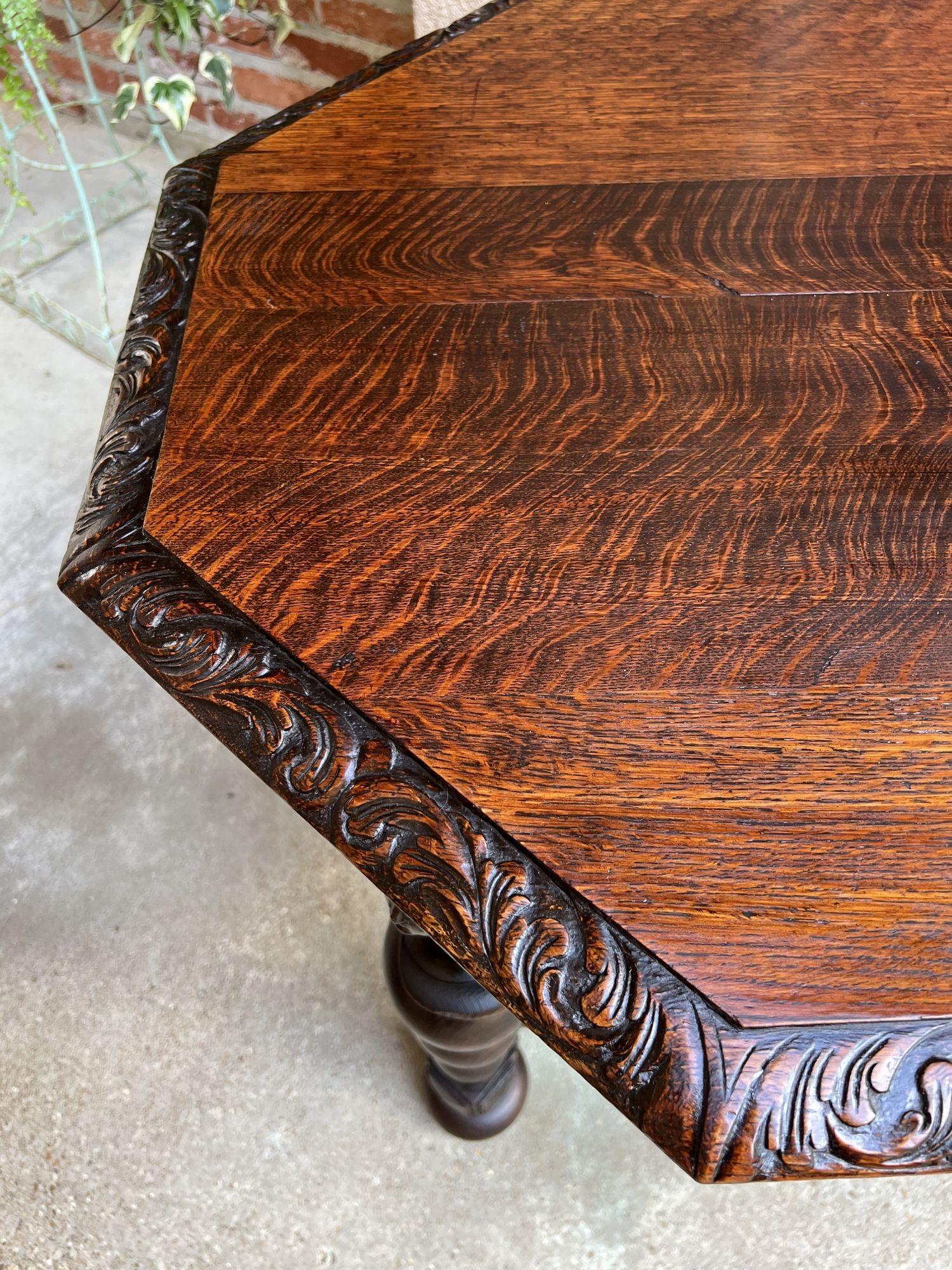 Antique French Octagon Sofa Library Table Carved Oak Barley Twist Louis XIII 14