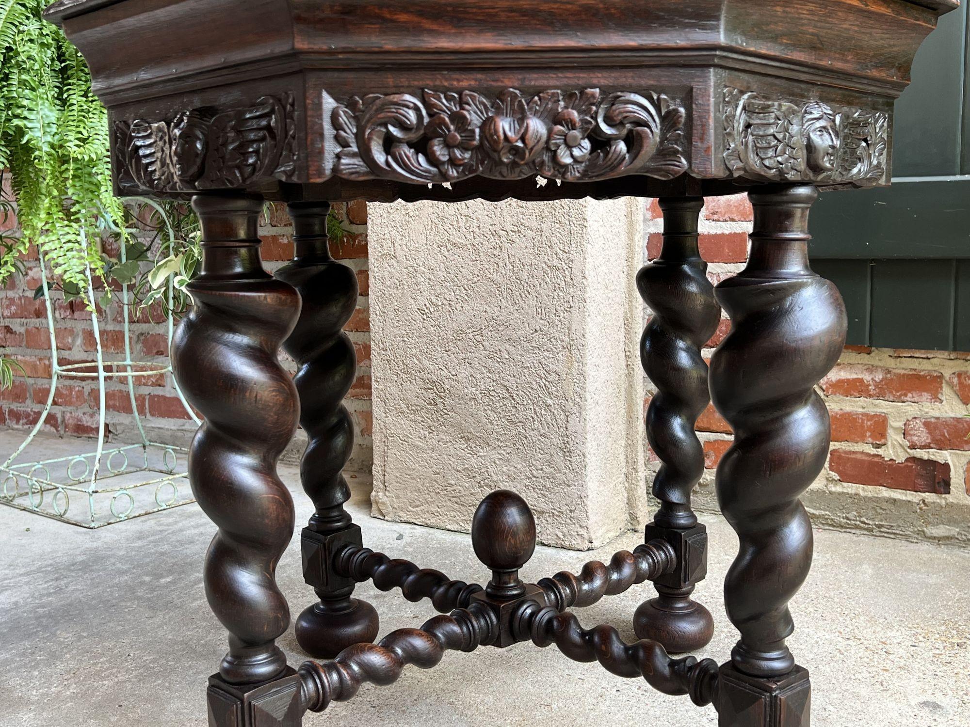 Antique French Octagon Sofa Library Table Carved Oak Barley Twist Louis XIII 1