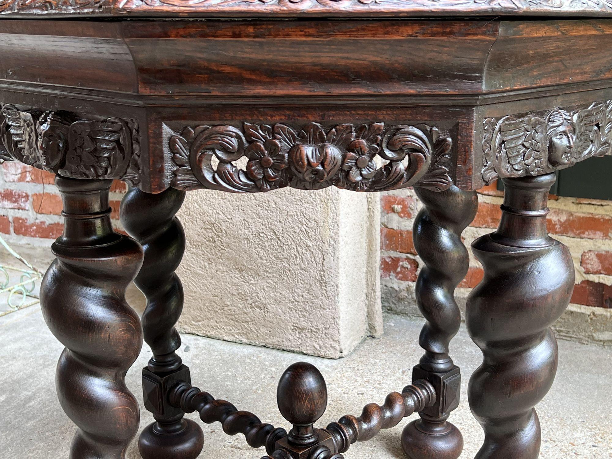 Antique French Octagon Sofa Library Table Carved Oak Barley Twist Louis XIII 2