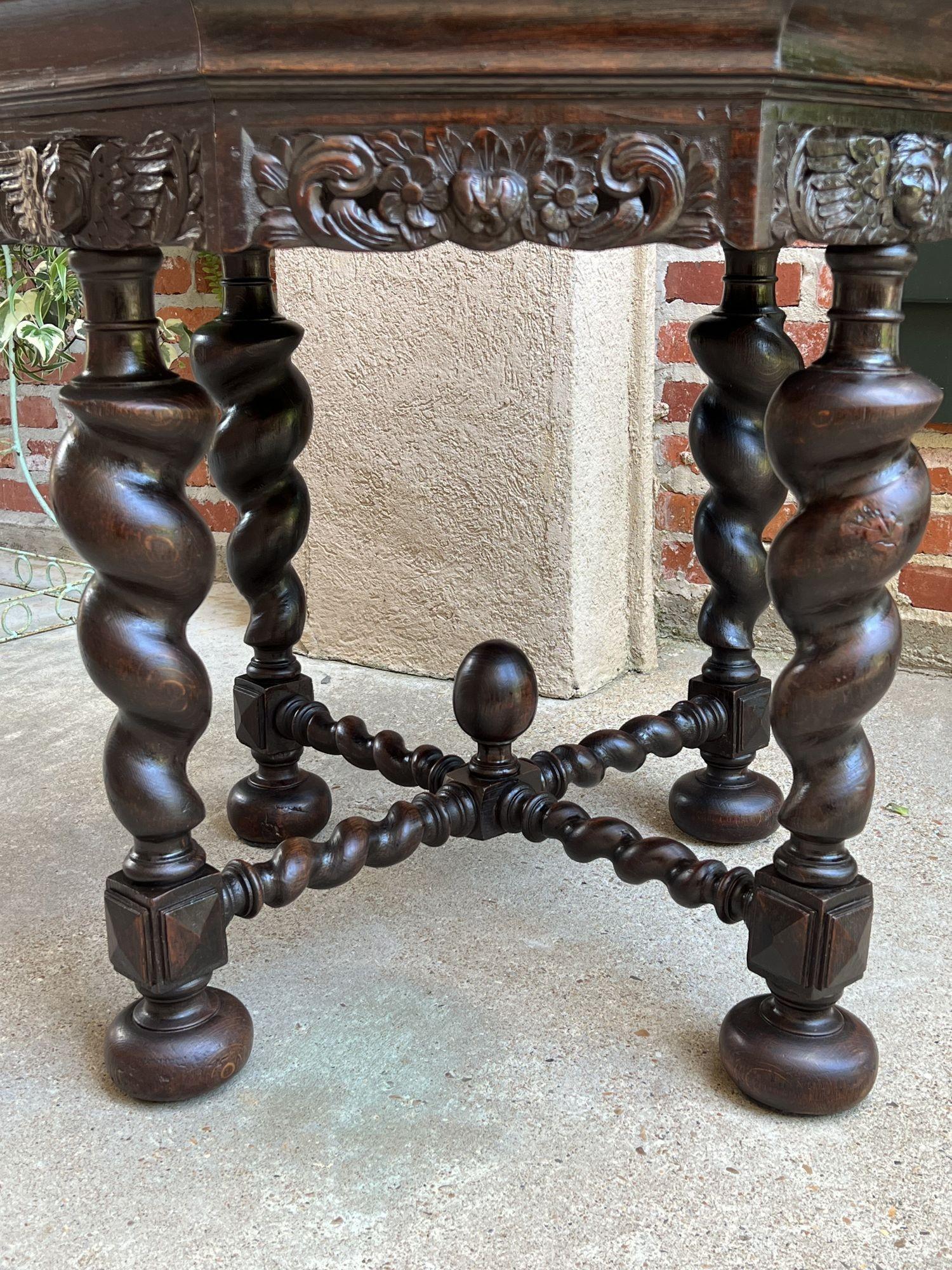 Antique French Octagon Sofa Library Table Carved Oak Barley Twist Louis XIII 3