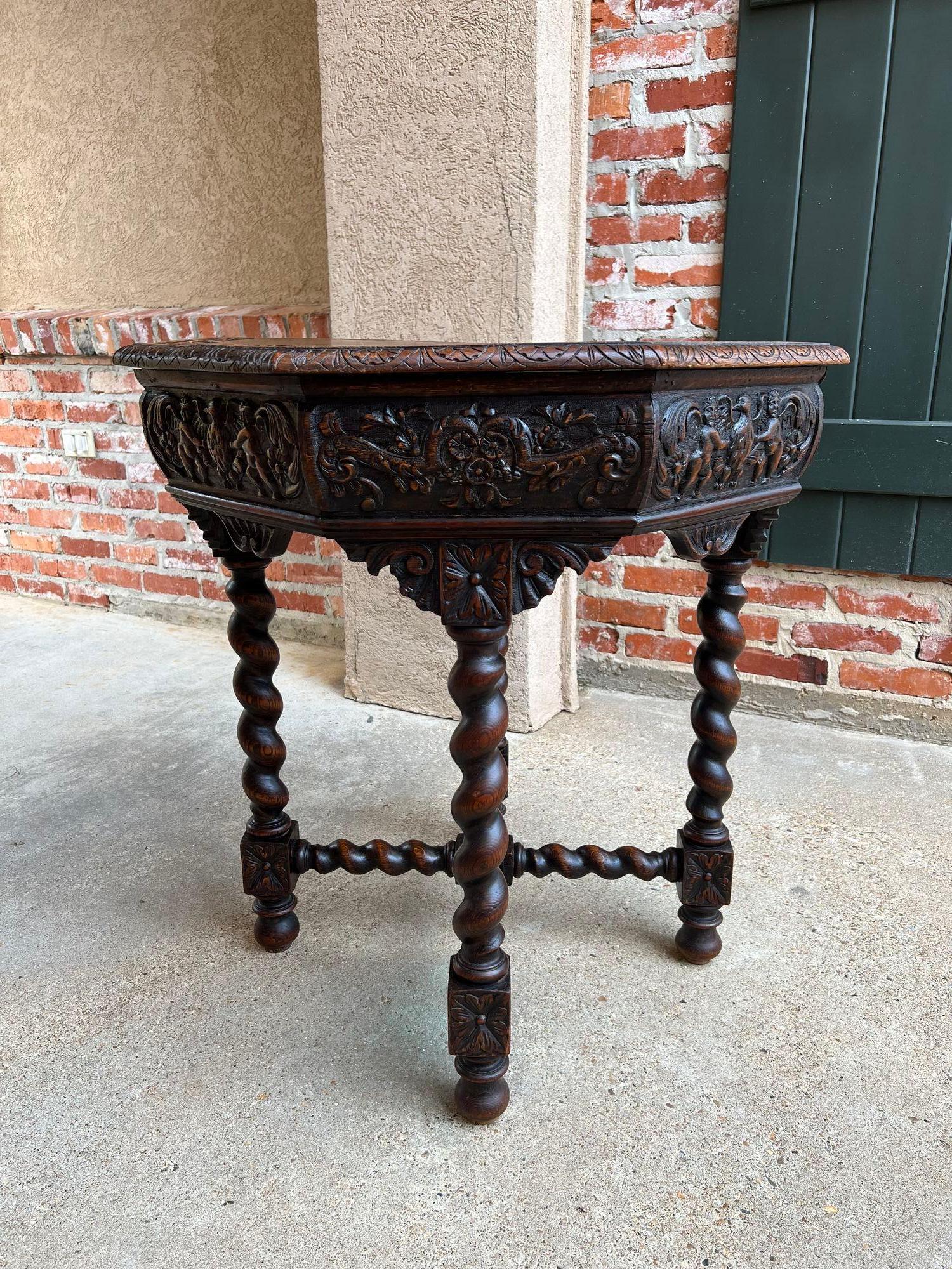 Antique French Octagon Sofa Table Carved Oak Barley Twist Louis XIII Renaissance For Sale 8