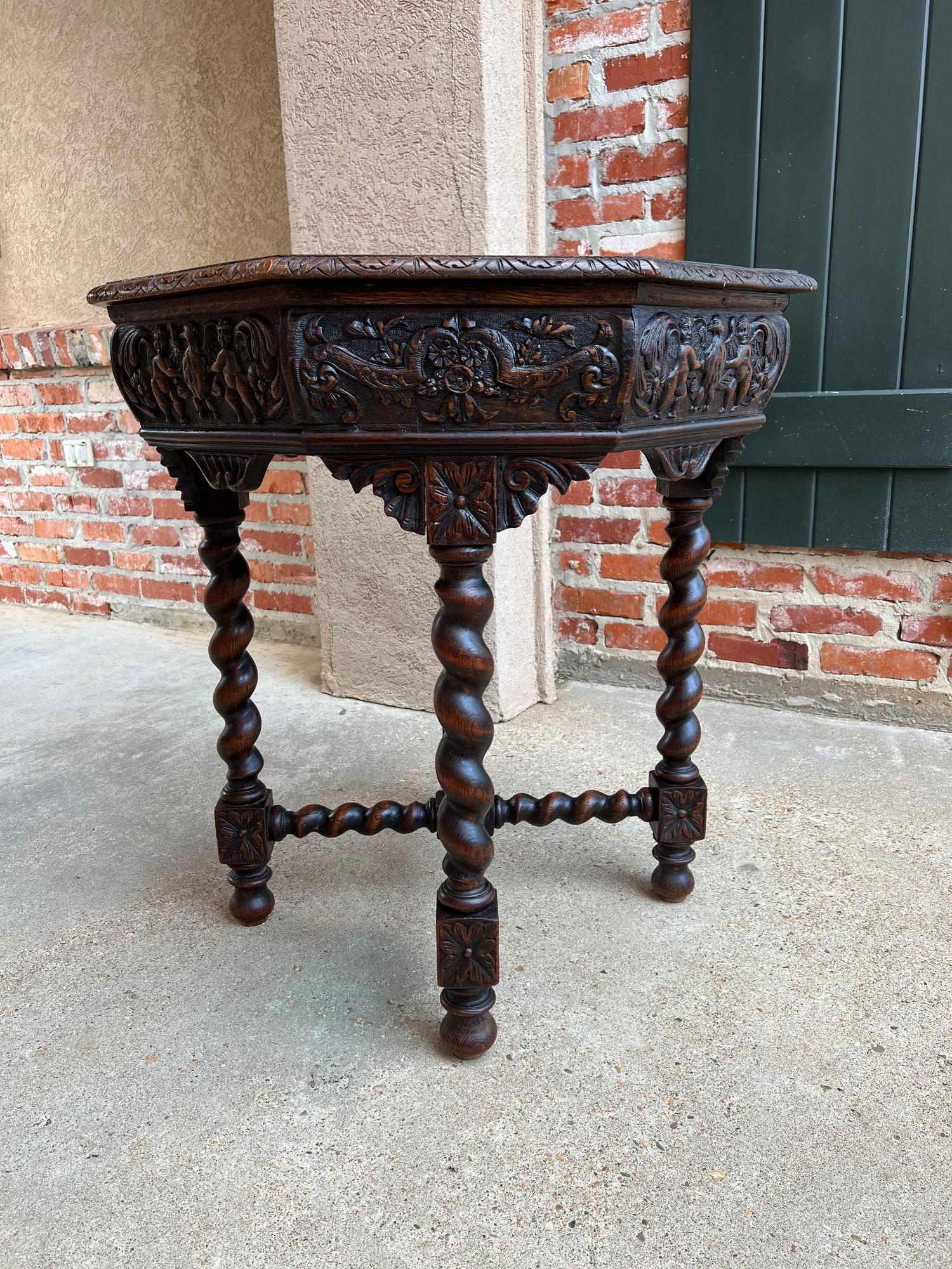 Antique French Octagon Sofa Table Carved Oak Barley Twist Louis XIII Renaissance For Sale 11
