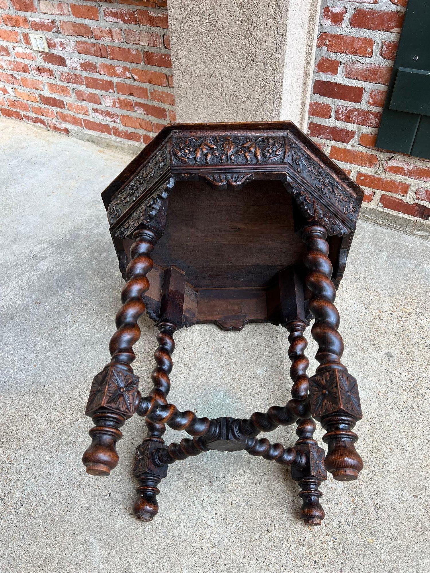 Antique French Octagon Sofa Table Carved Oak Barley Twist Louis XIII Renaissance For Sale 15