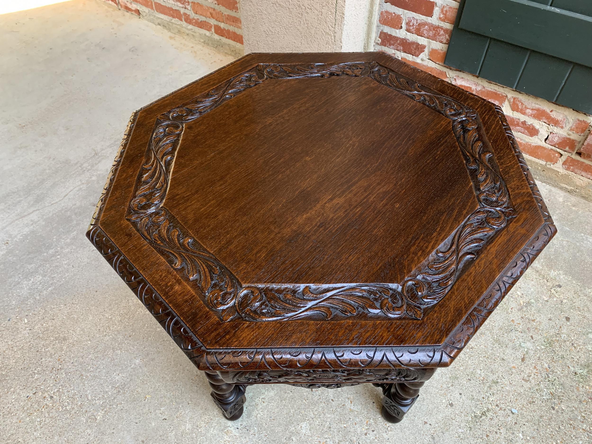 Antique French Octagon Table Barley Twist Carved Oak Center Sofa Renaissance 5