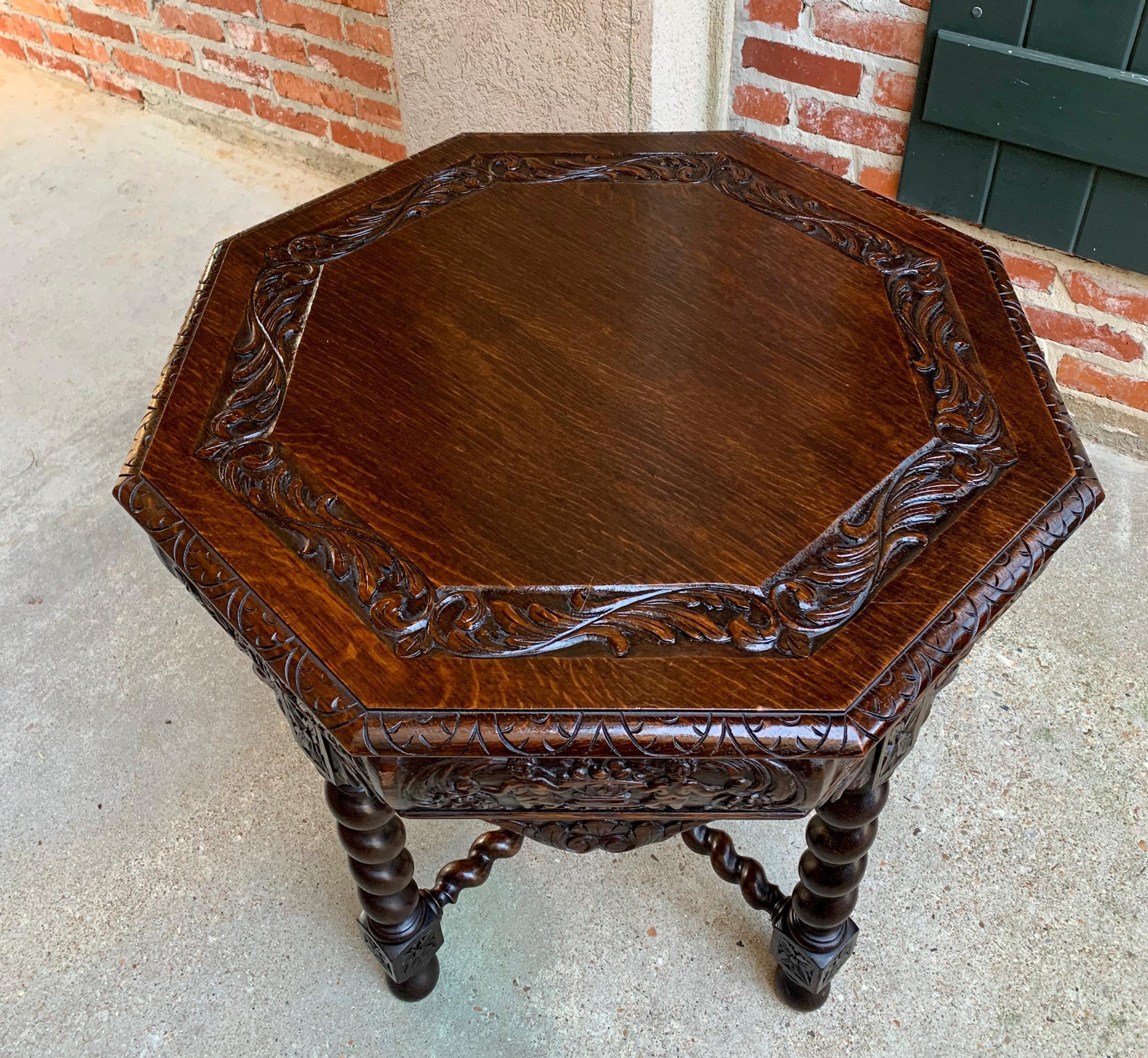 Antique French Octagon Table Barley Twist Carved Oak Center Sofa Renaissance 6