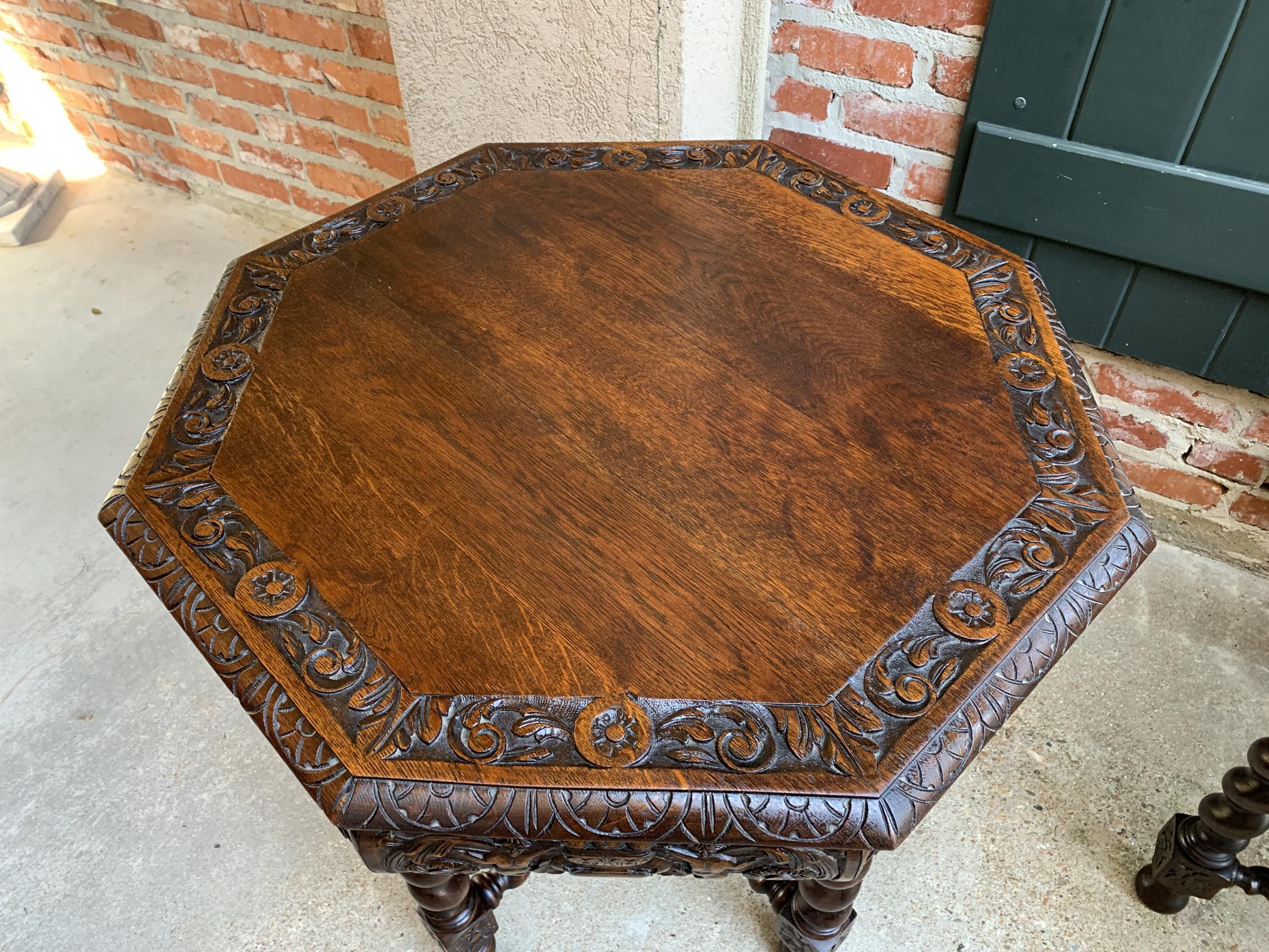 Antique French Octagon TABLE BARLEY TWIST Carved Oak Center Sofa Renaissance 5