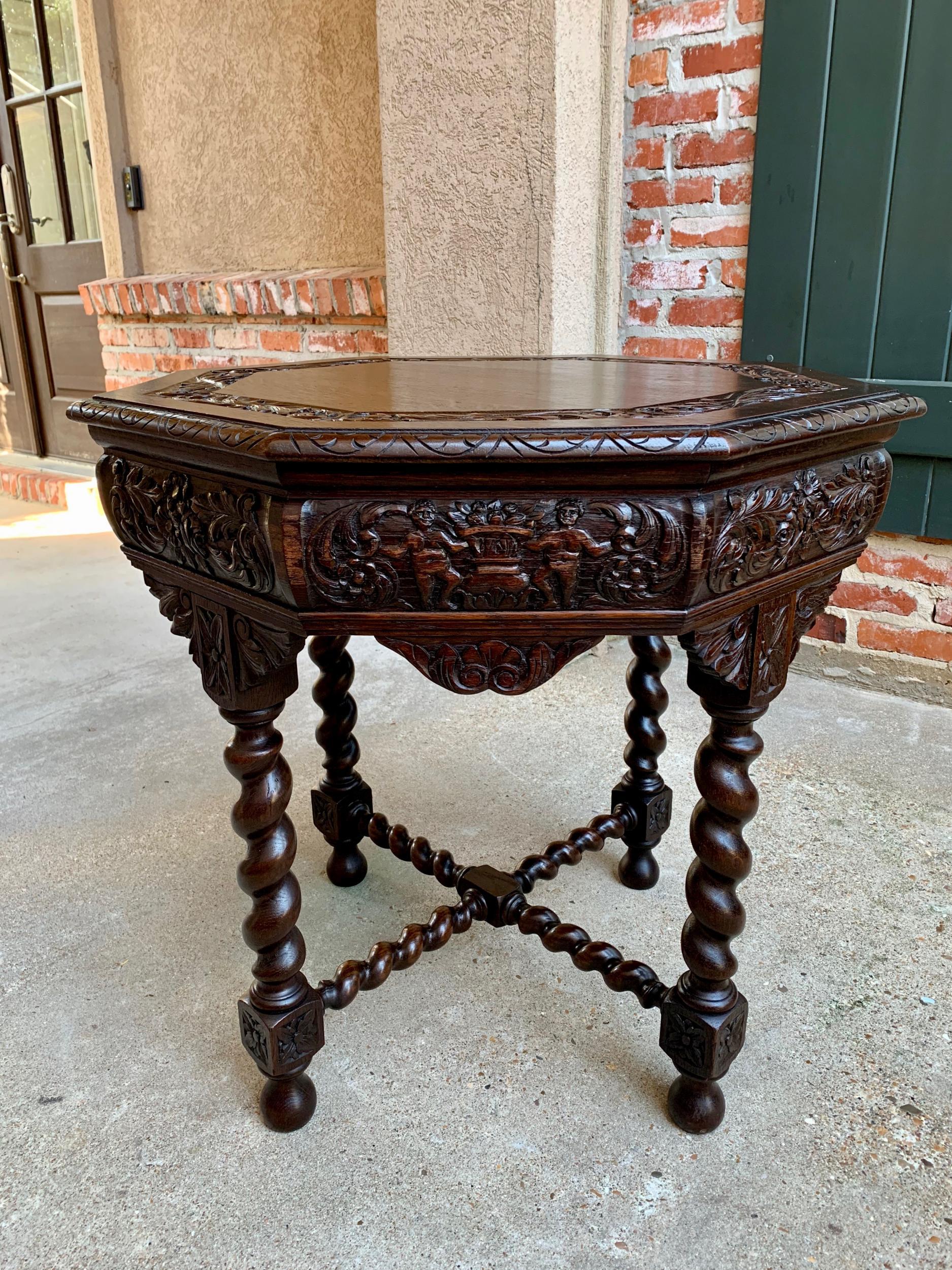 Antique French Octagon Table Barley Twist Carved Oak Center Sofa Renaissance 7