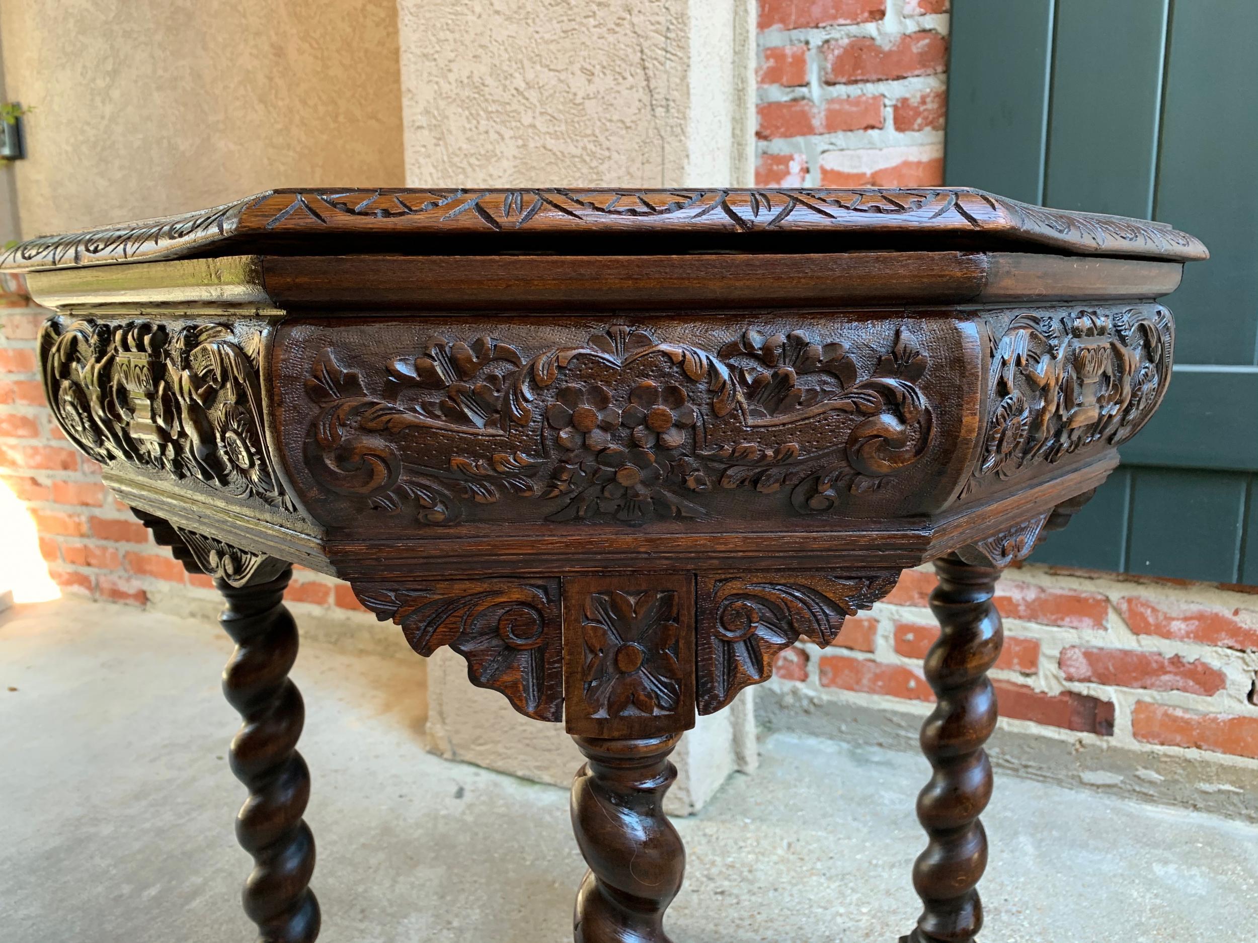 Antique French Octagon TABLE BARLEY TWIST Carved Oak Center Sofa Renaissance 6