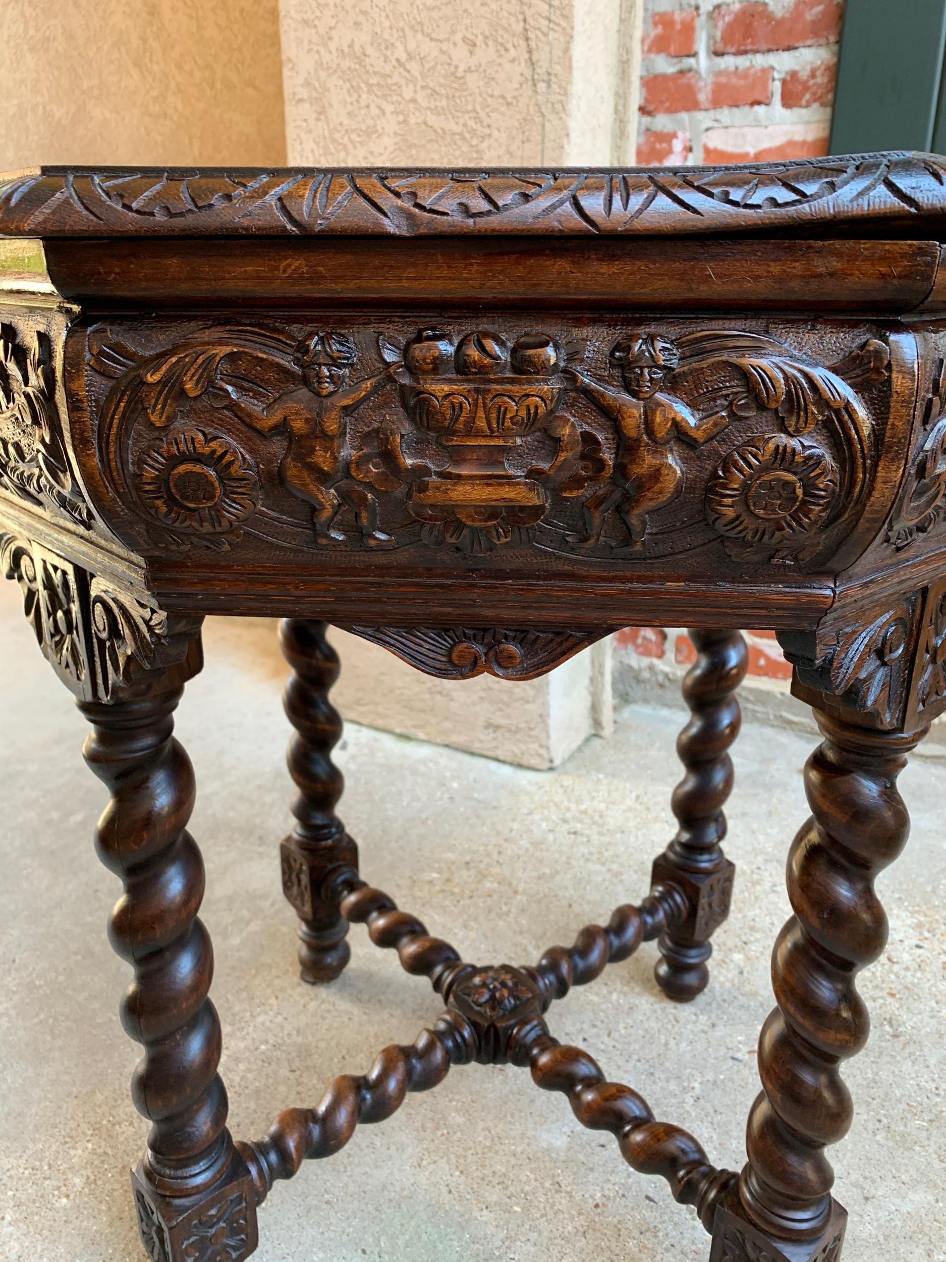 Antique French Octagon TABLE BARLEY TWIST Carved Oak Center Sofa Renaissance 7
