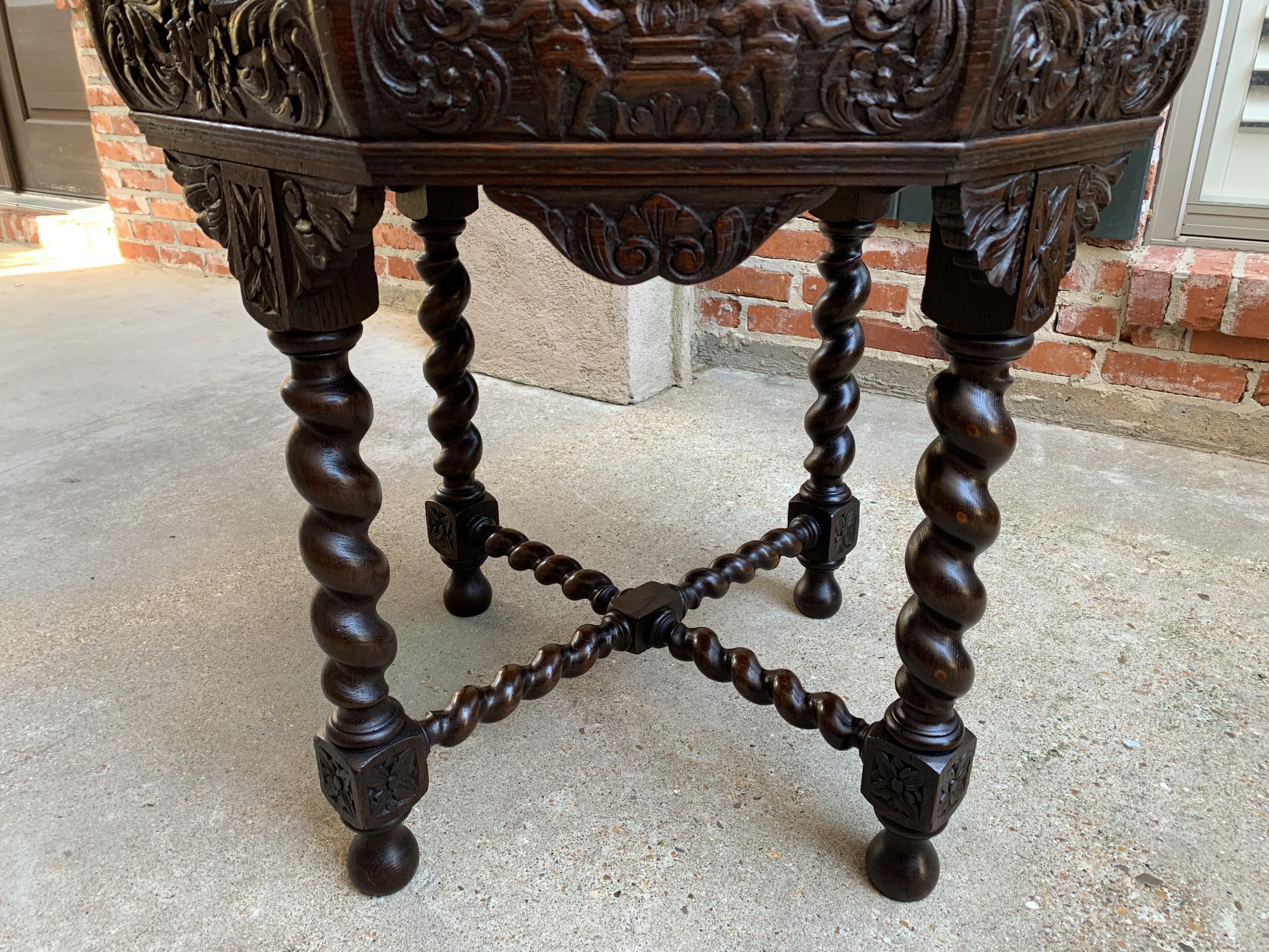 Antique French Octagon Table Barley Twist Carved Oak Center Sofa Renaissance 9