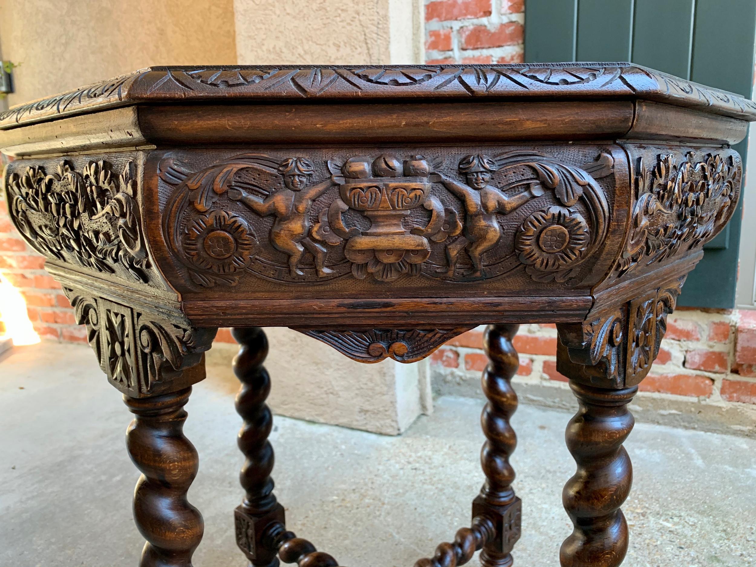 Antique French Octagon TABLE BARLEY TWIST Carved Oak Center Sofa Renaissance 8