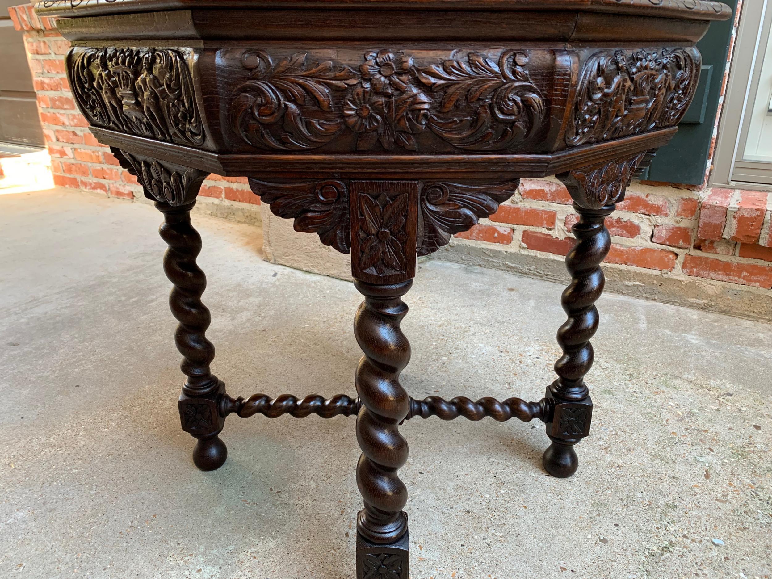 Antique French Octagon Table Barley Twist Carved Oak Center Sofa Renaissance 12