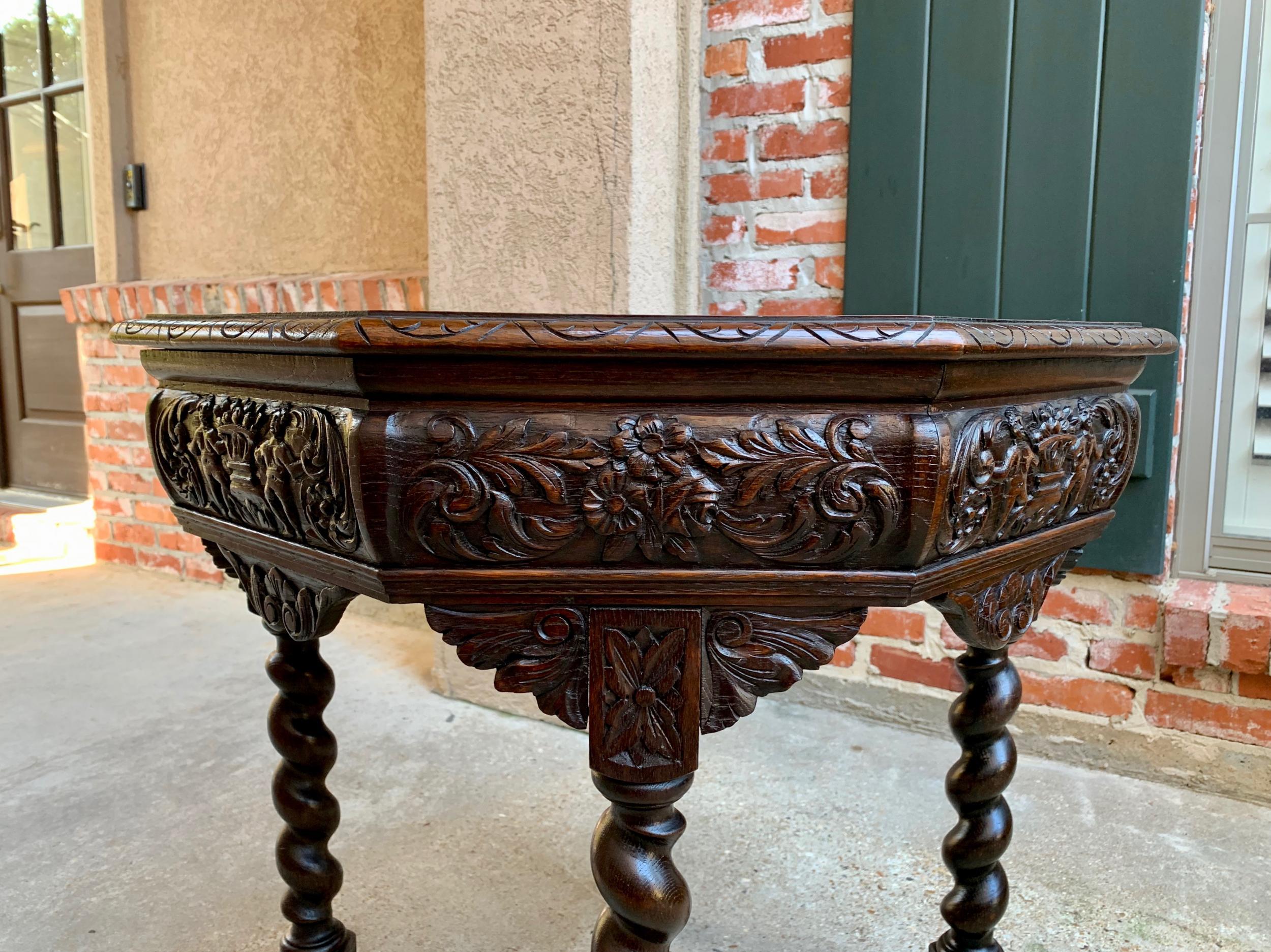 Antique French Octagon Table Barley Twist Carved Oak Center Sofa Renaissance 13