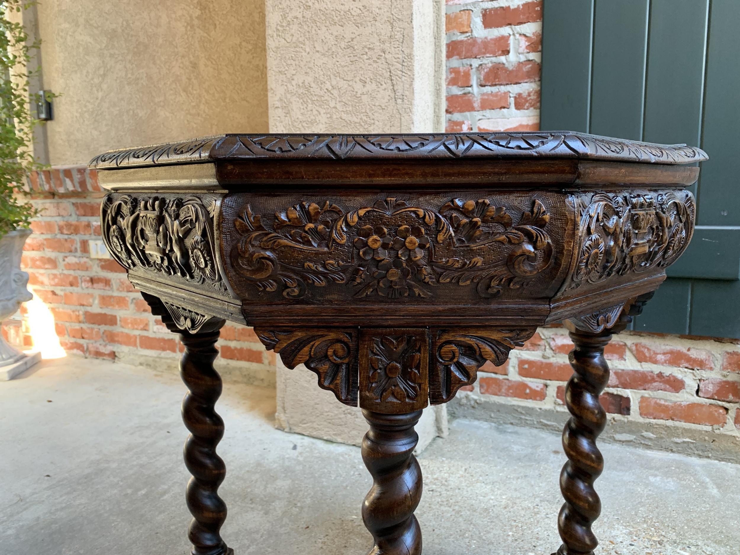 Antique French Octagon TABLE BARLEY TWIST Carved Oak Center Sofa Renaissance 12