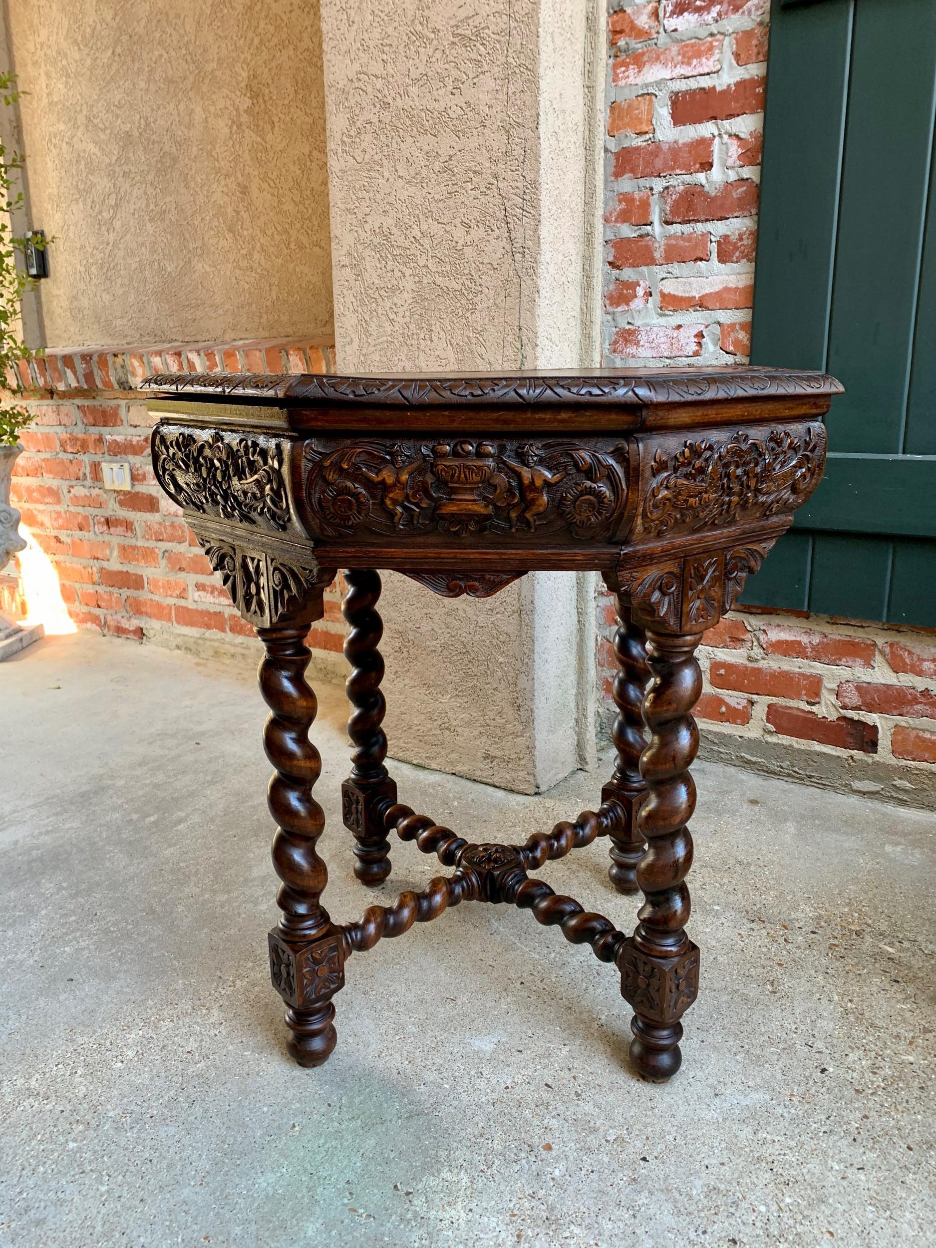 Antique French Octagon TABLE BARLEY TWIST Carved Oak Center Sofa Renaissance
 
~Direct from France~
~Ornately carved antique French “octagonal” table with impressive silhouette and commanding design!~
~(This style table was originally used with