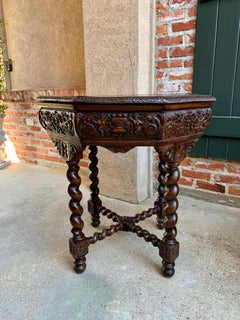 Antique French Octagon TABLE BARLEY TWIST Carved Oak Center Sofa Renaissance