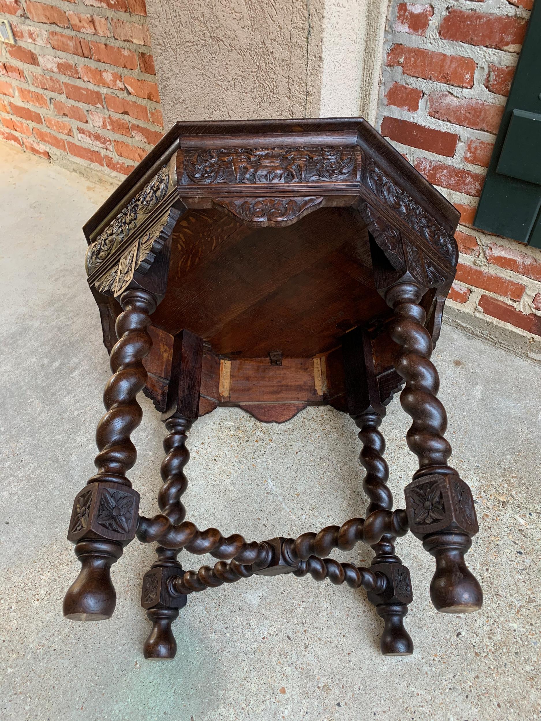 Antique French Octagon Table Barley Twist Carved Oak Center Sofa Renaissance 15