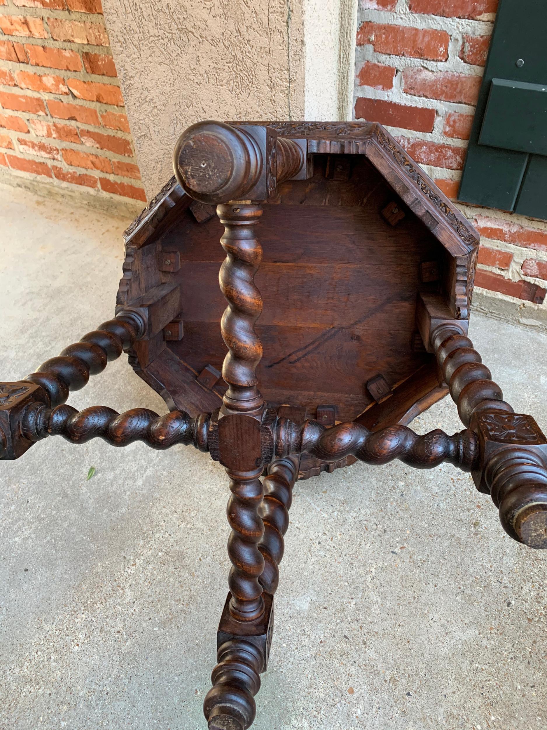 Antique French Octagon TABLE BARLEY TWIST Carved Oak Center Sofa Renaissance 14