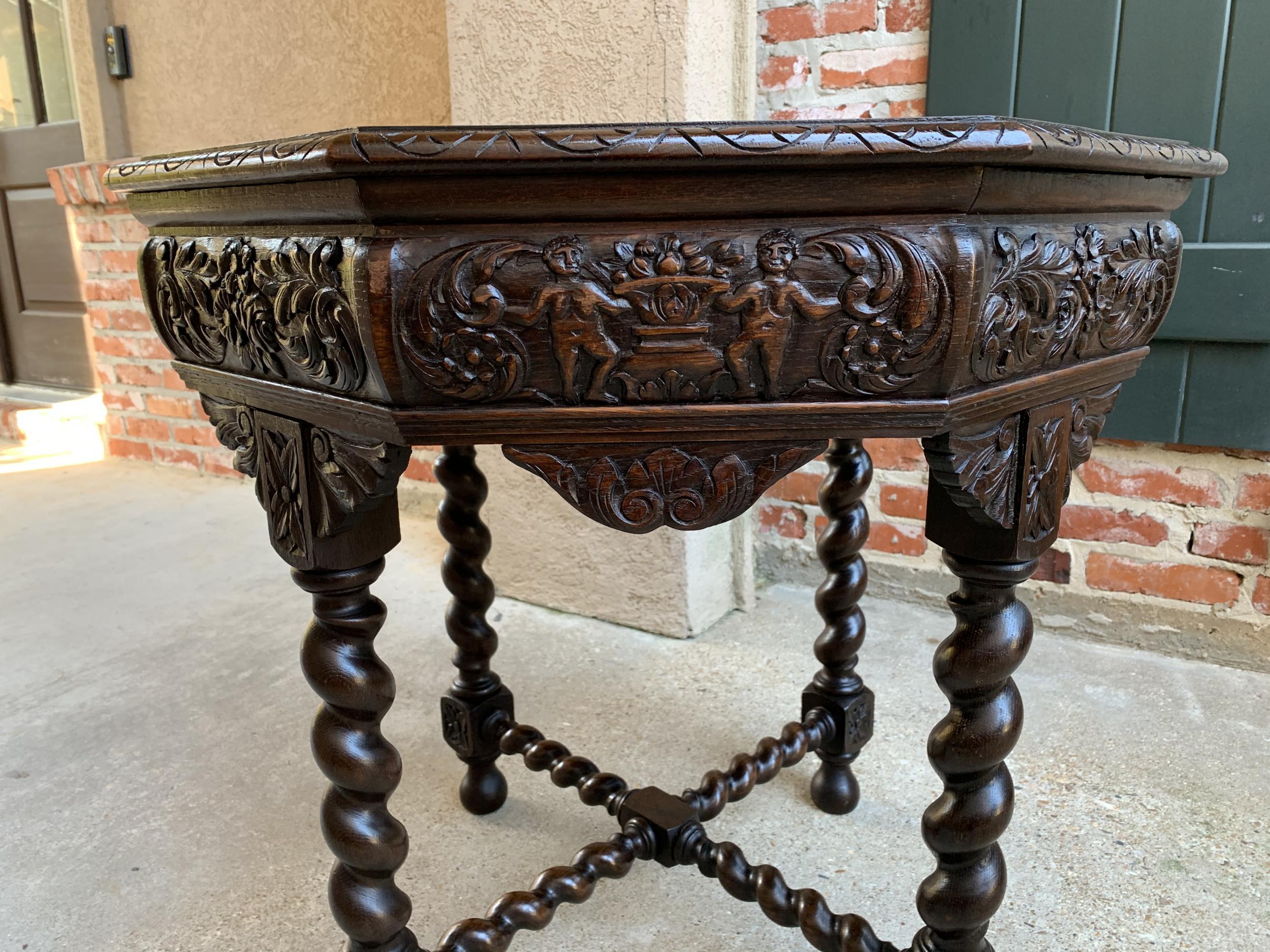 Antique French Octagon Table Barley Twist Carved Oak Center Sofa Renaissance 1