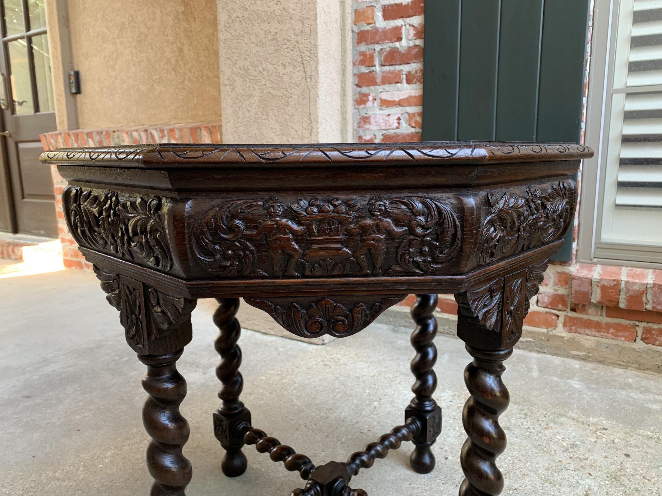 Antique French Octagon Table Barley Twist Carved Oak Center Sofa Renaissance 2