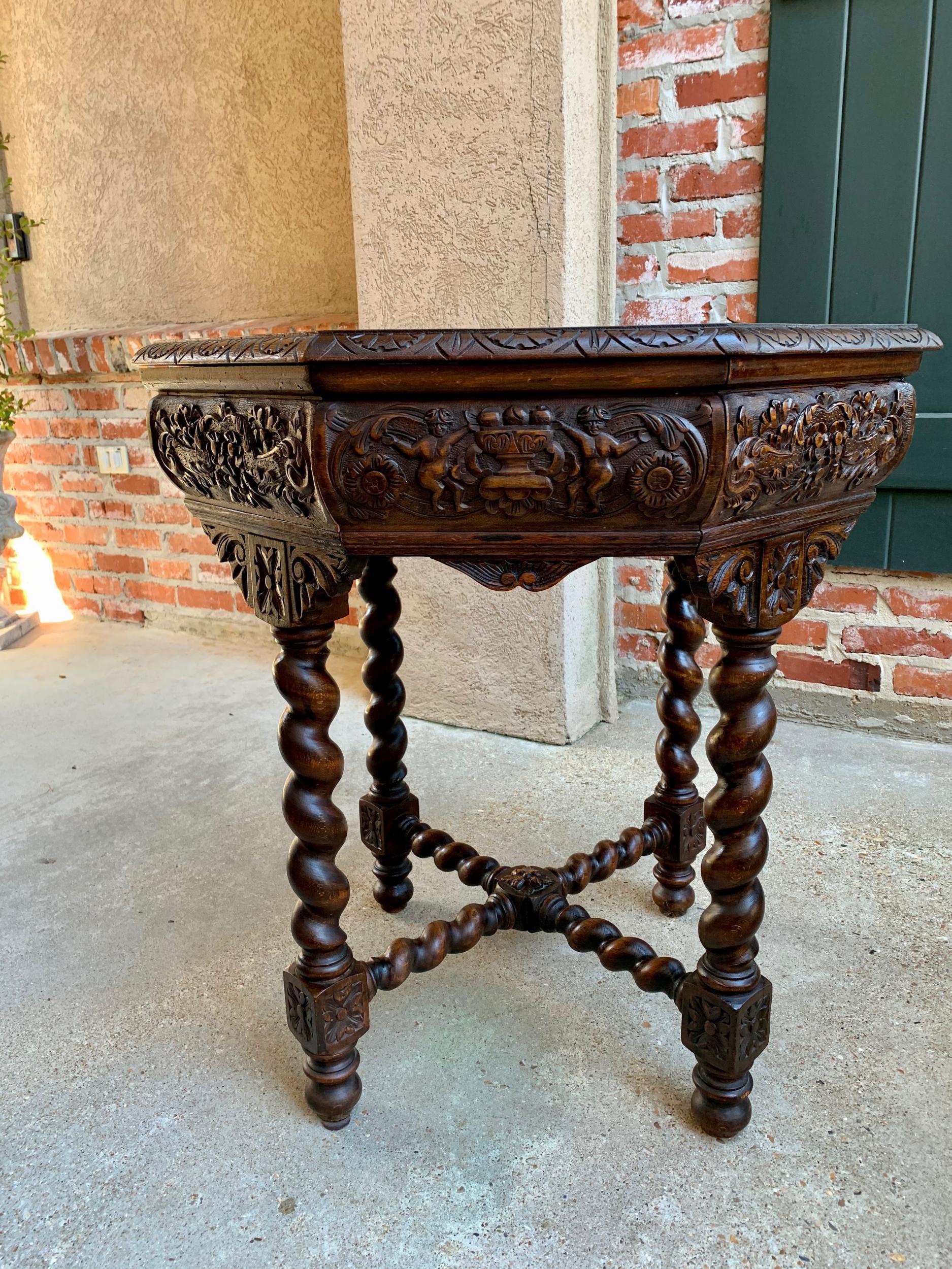 Antique French Octagon TABLE BARLEY TWIST Carved Oak Center Sofa Renaissance 2
