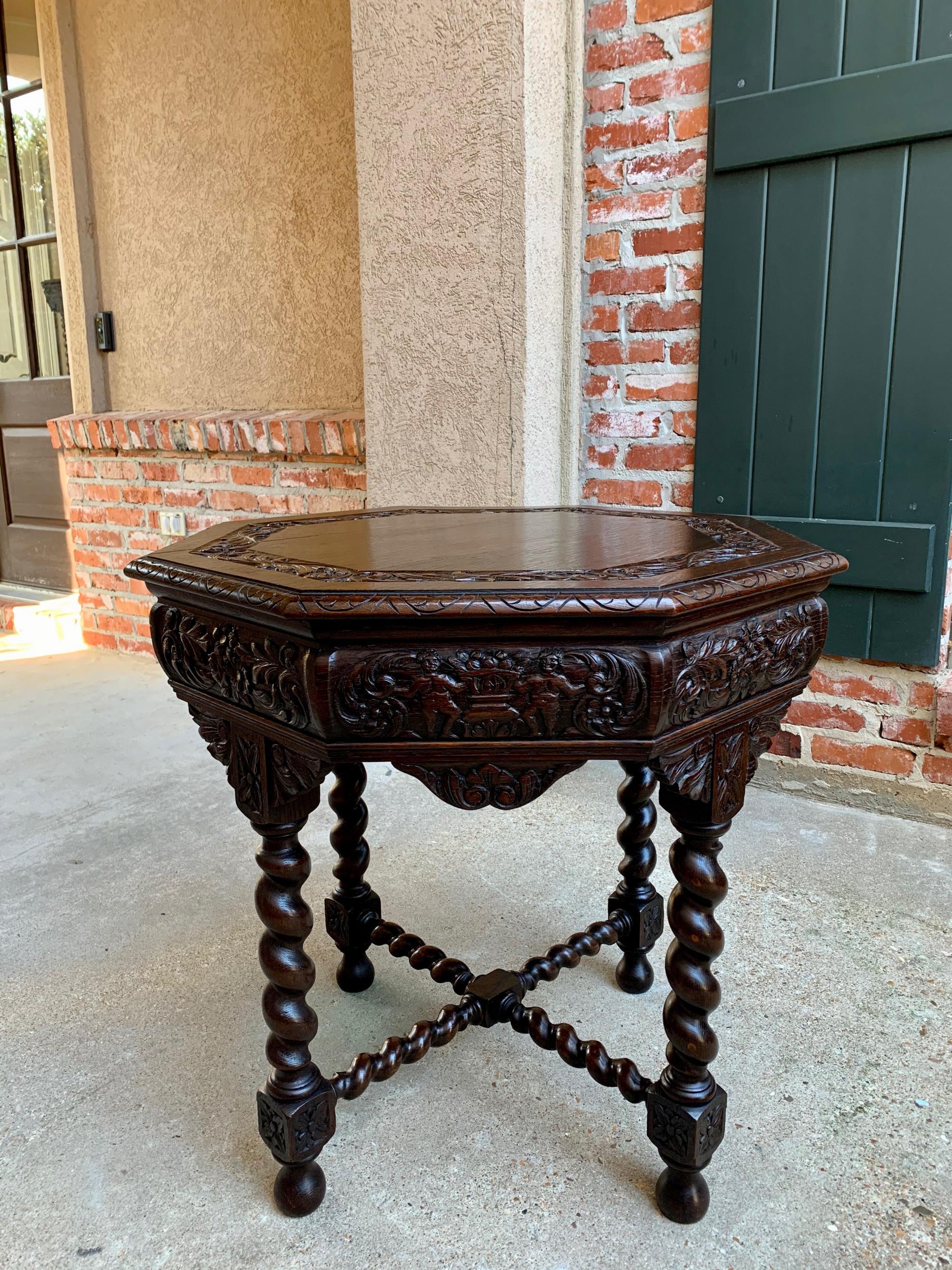 Antique French Octagon Table Barley Twist Carved Oak Center Sofa Renaissance 4