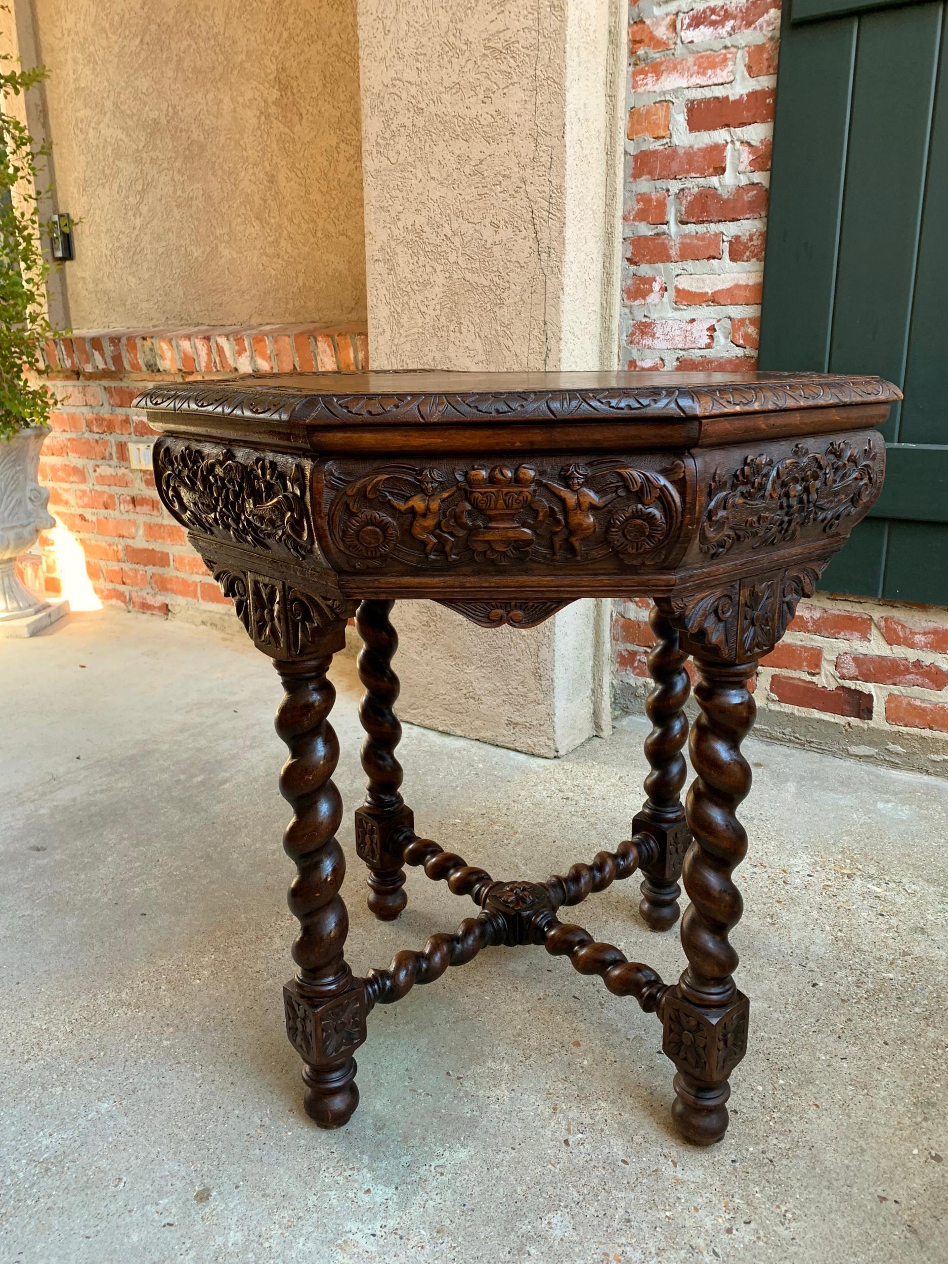 Antique French Octagon TABLE BARLEY TWIST Carved Oak Center Sofa Renaissance 3