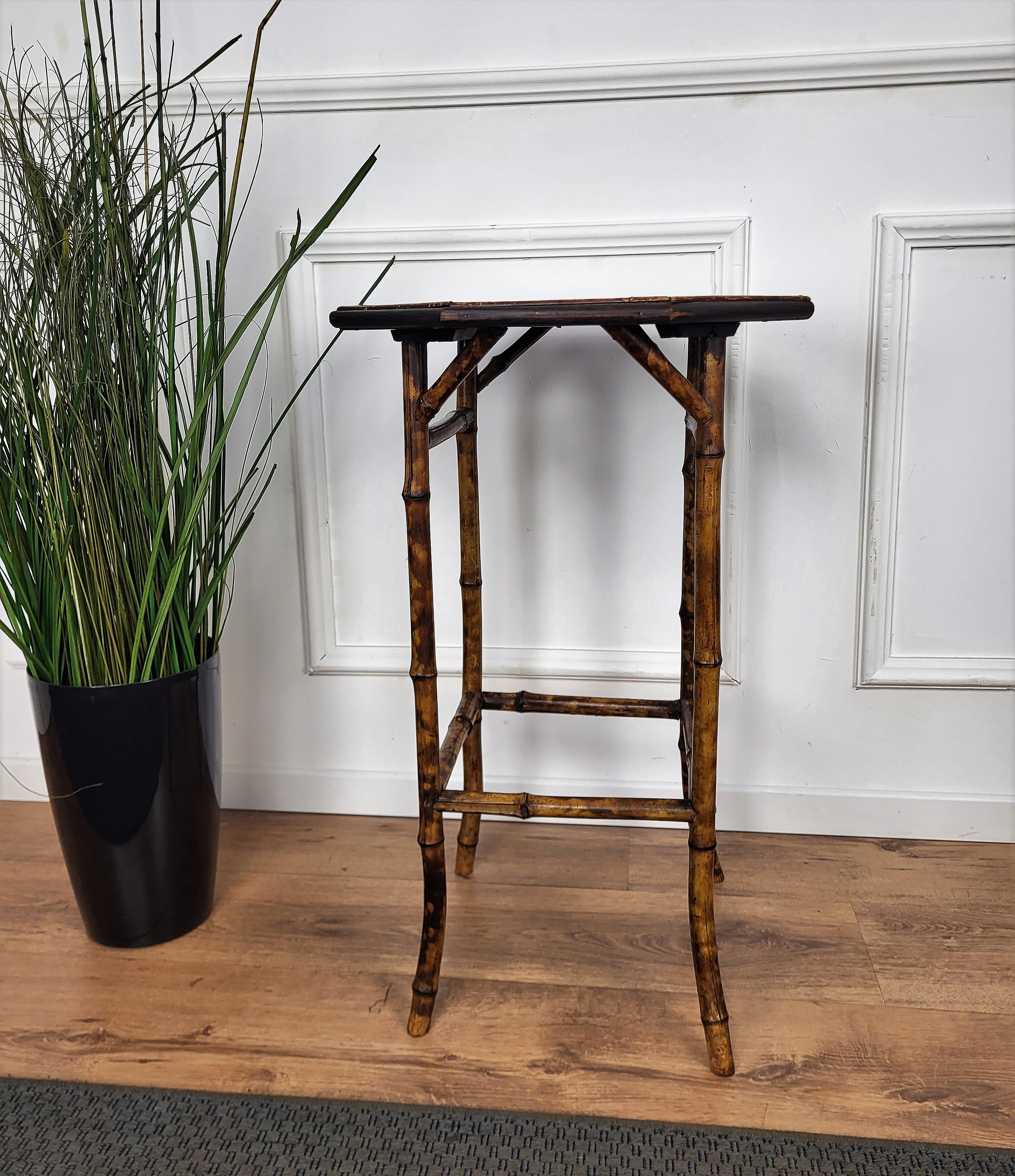 Antique French Octagonal Bamboo Side Table with Red Lacquered Top 1