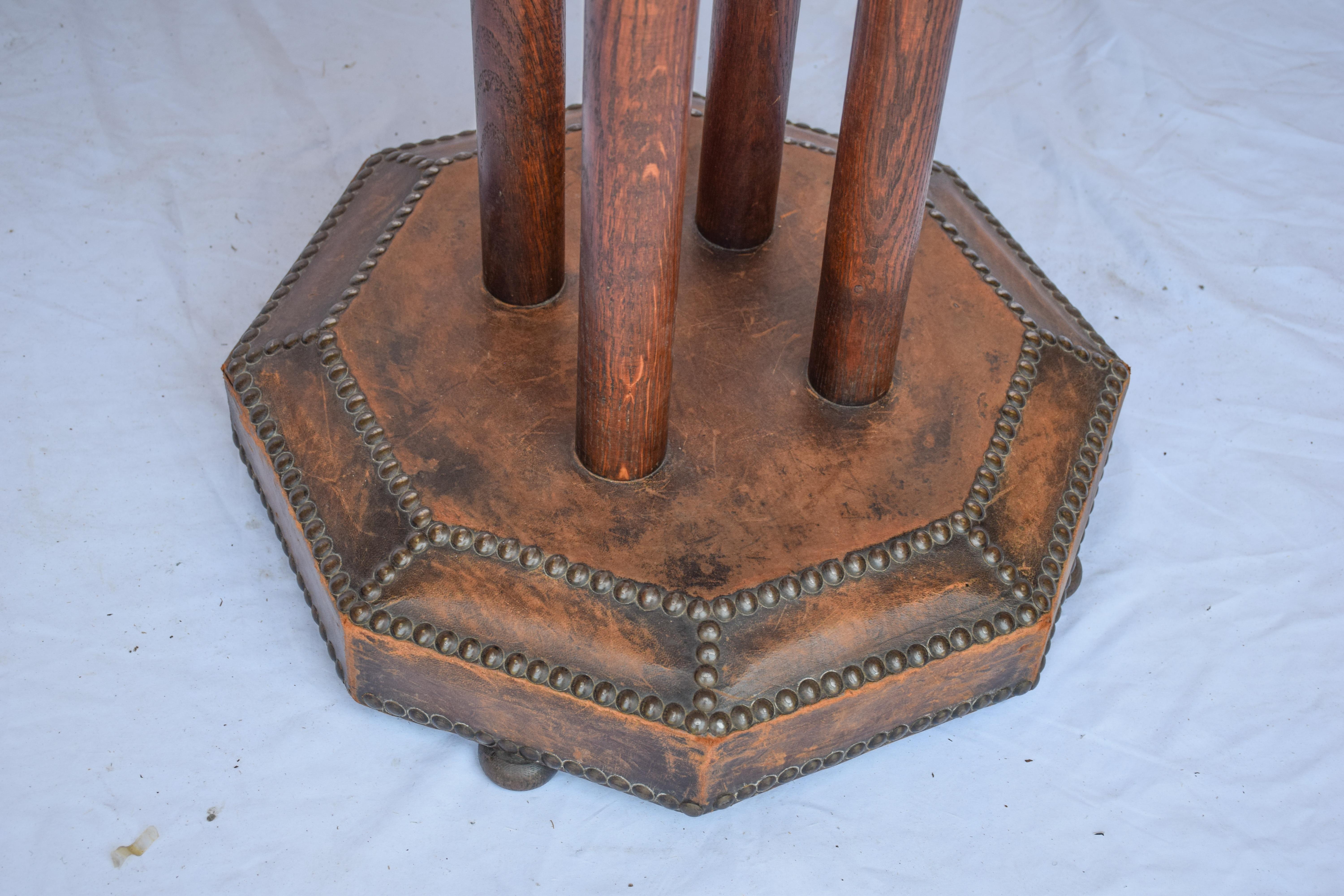 Antique French Octagonal Brown Leather Studded Bistro Side Table 5