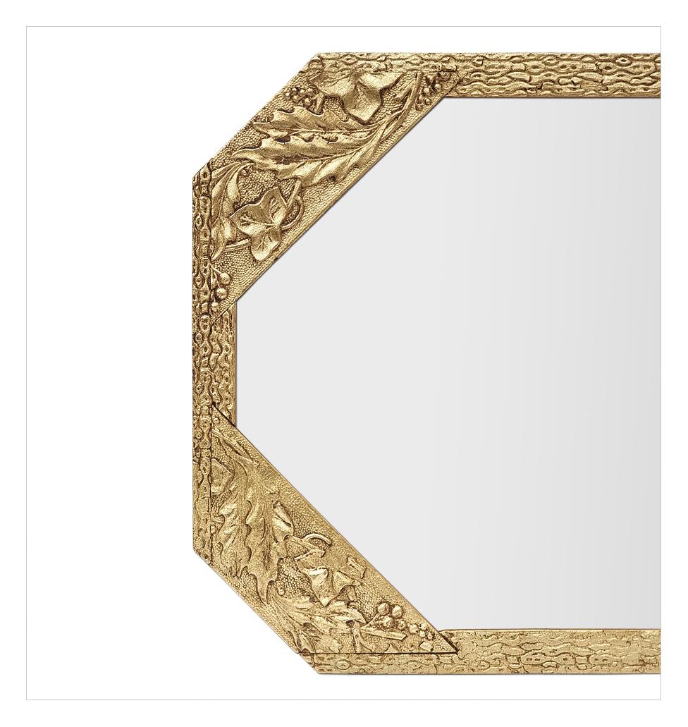 Art nouveau Antique Miroir mural octogonal en bois doré, style Art Nouveau, circa 1900 en vente