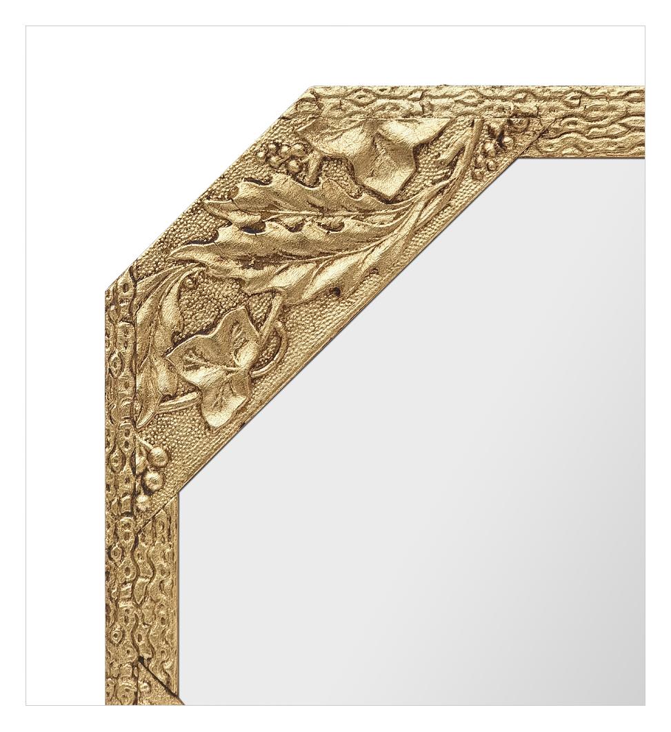 Français Antique Miroir mural octogonal en bois doré, style Art Nouveau, circa 1900 en vente