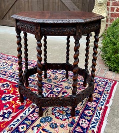 Antique French OCTAGONAL Side End Table Accent Parlor BARLEY TWIST Oak c. 1900